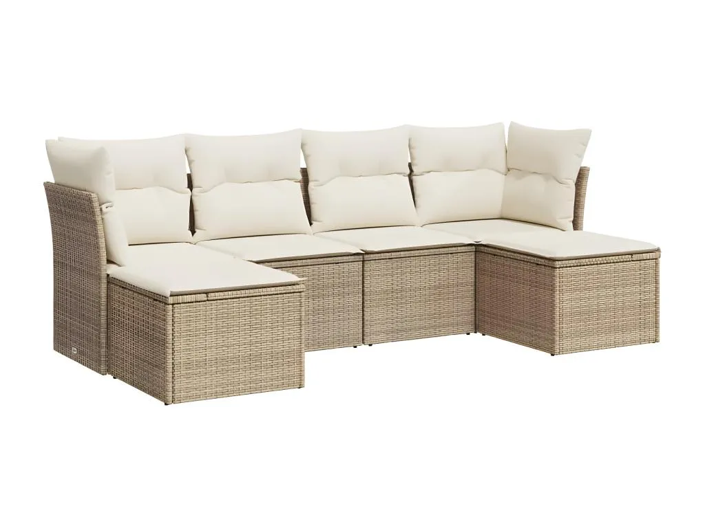 Juego de sofás jardín con cojines 6 pzas ratán sintético beige 33804voce