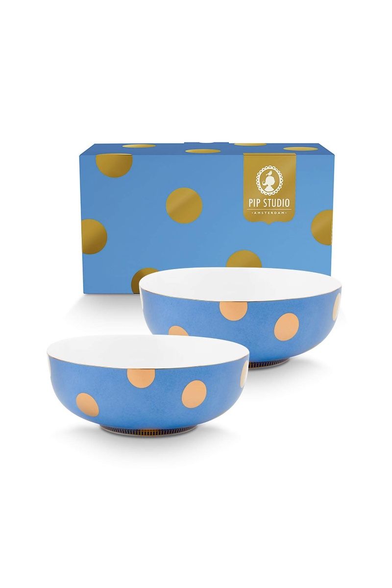 Set/2 Bowls Dot Delight Light Blue/Gold 20cm