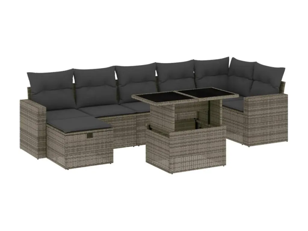 Set de sofás de jardín y cojines 8 piezas ratán sintético gris