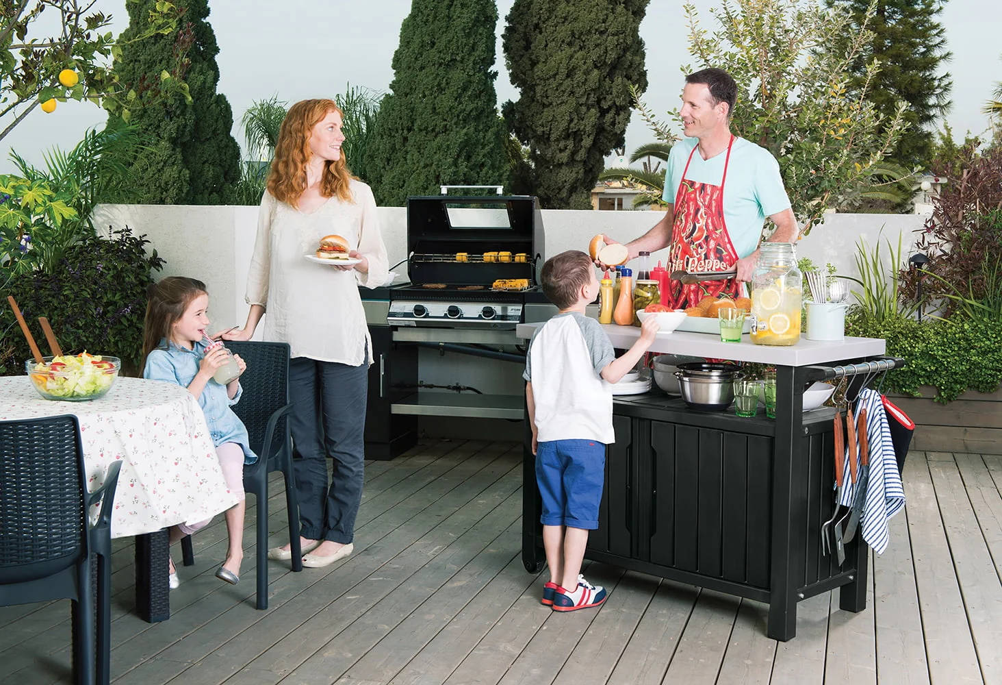 Unity XL Resin Serving Station, All-Weather Plastic and Metal Grill, Storage and Prep Table, Graphite - Image 6