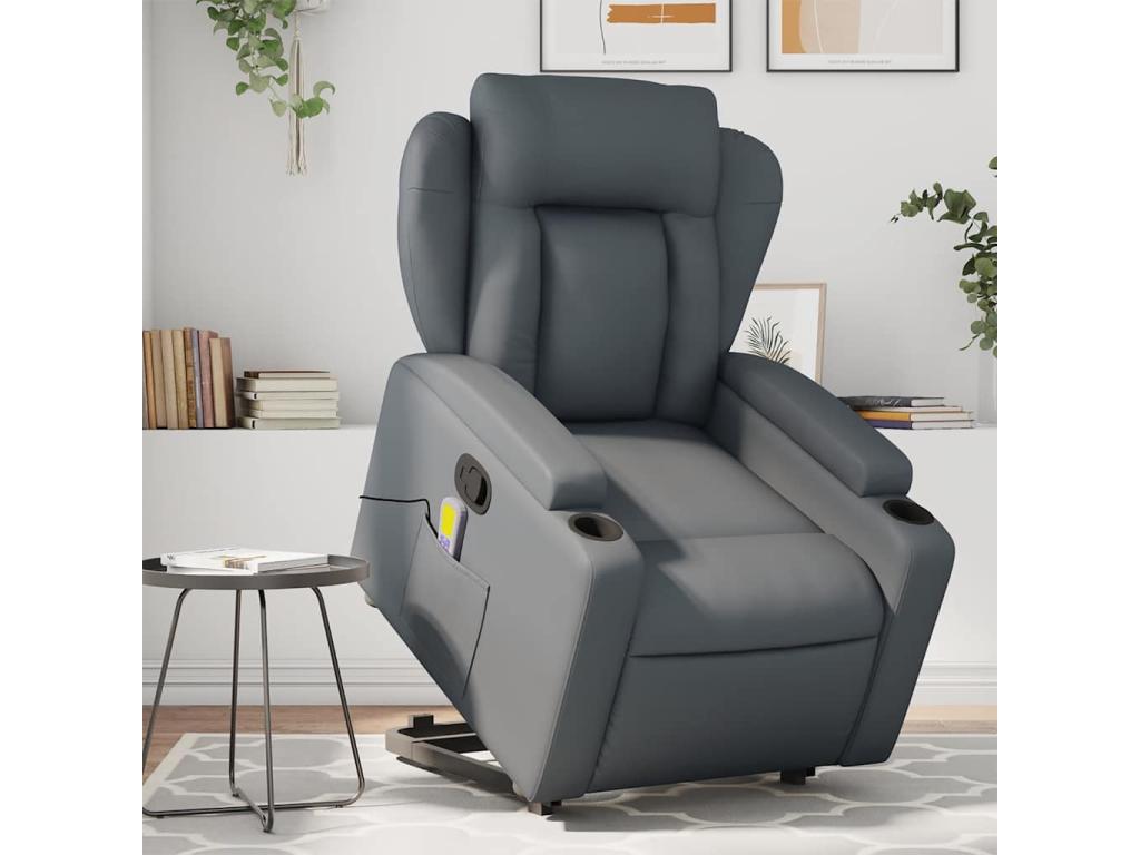 Sillón reclinable de masaje de pie cuero artificial gris