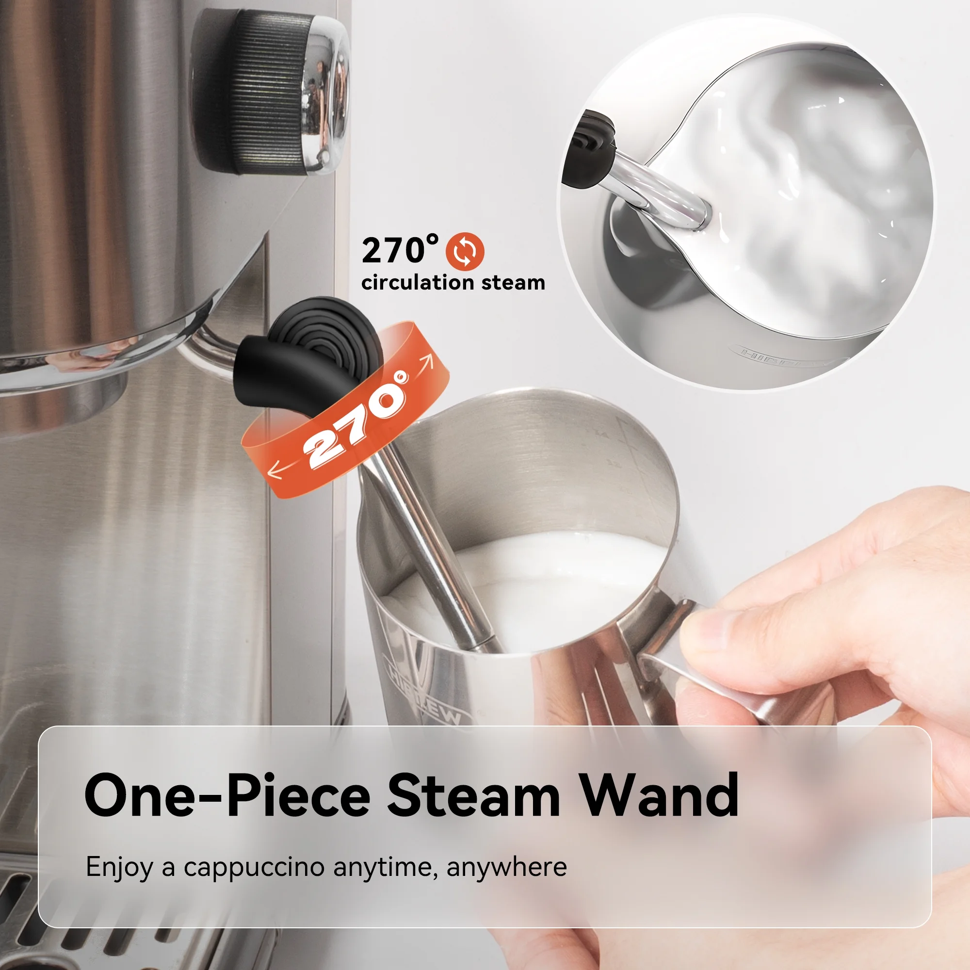 HiBREW 20 Bar Semi Automatic Espresso Machine for Home, Stainless Steel Coffee Maker with Steam Wand H10B - Image 6