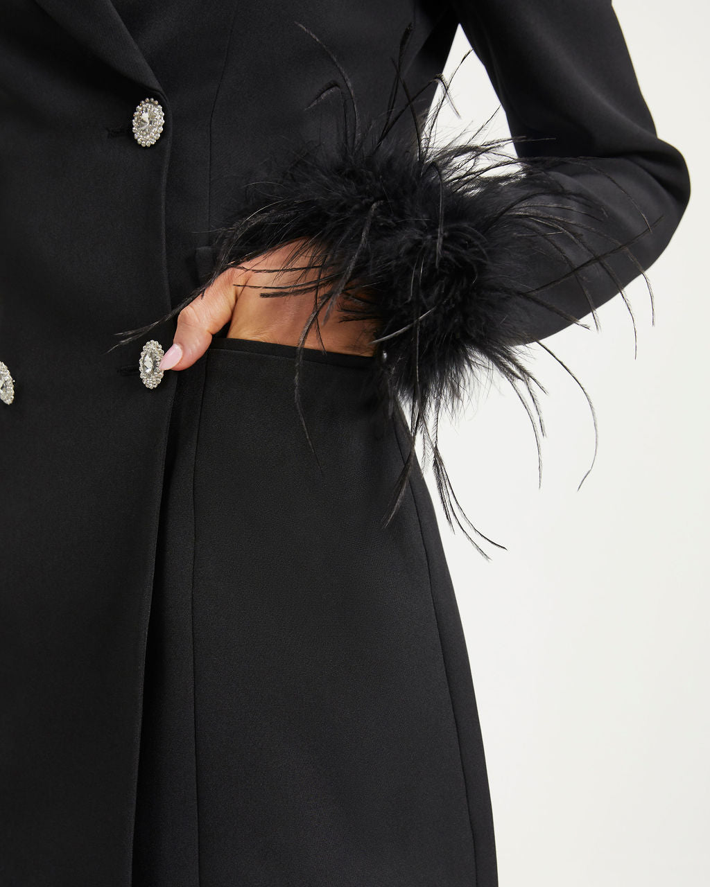 All I Ask For Feather Trim Mini Dress - Black - Se7enfashion