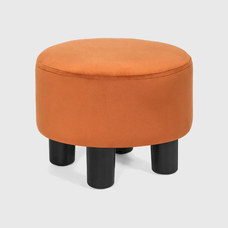 Adeco Modern Velvet Round Ottoman Footrest Stool with Padded Seat