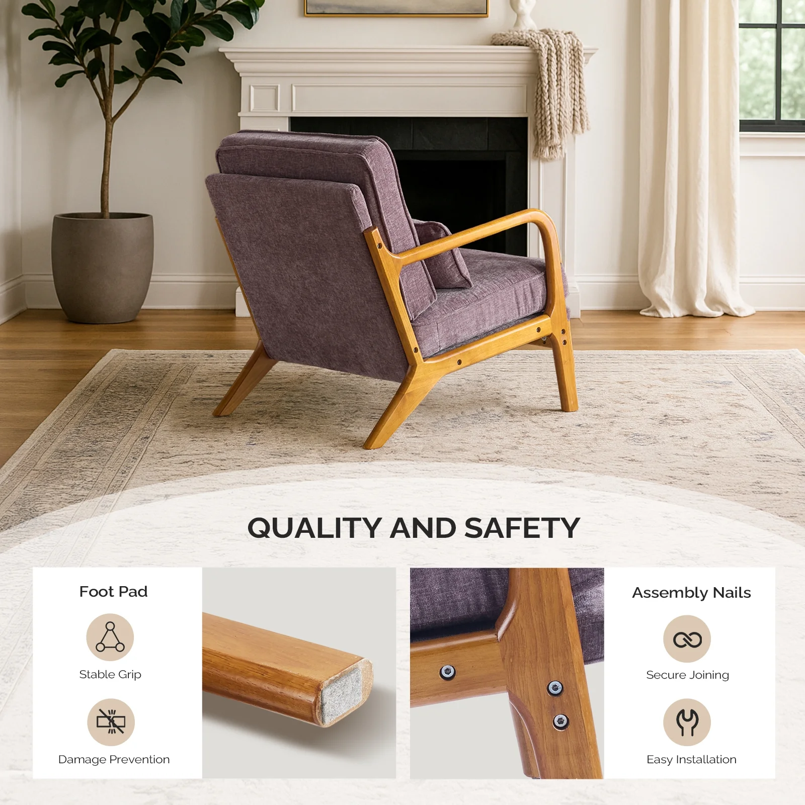Ktaxon Accent Chair Corduroy Upholstered Armchair, Reading Club Chair with Pillow and Solid Wood Frame for Living Room Bedroom Furniture Off White - Image 49