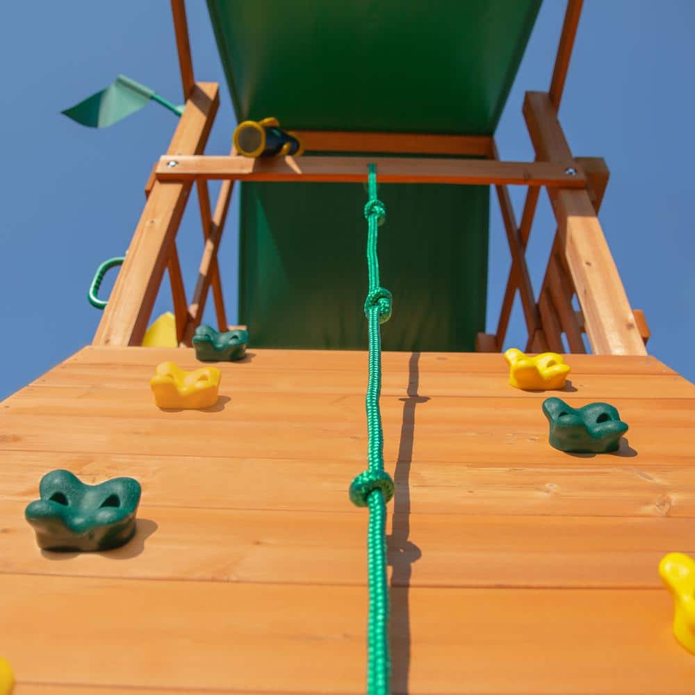 DIY Wooden Outdoor Playset With Tarp Roof, Rock Wall, Wave Slide, 3 Swings - Outing III - Image 5 DIY Wooden Outdoor Playset With Tarp Roof, Rock Wall, Wave Slide, 3 Swings - Outing III - Image 5