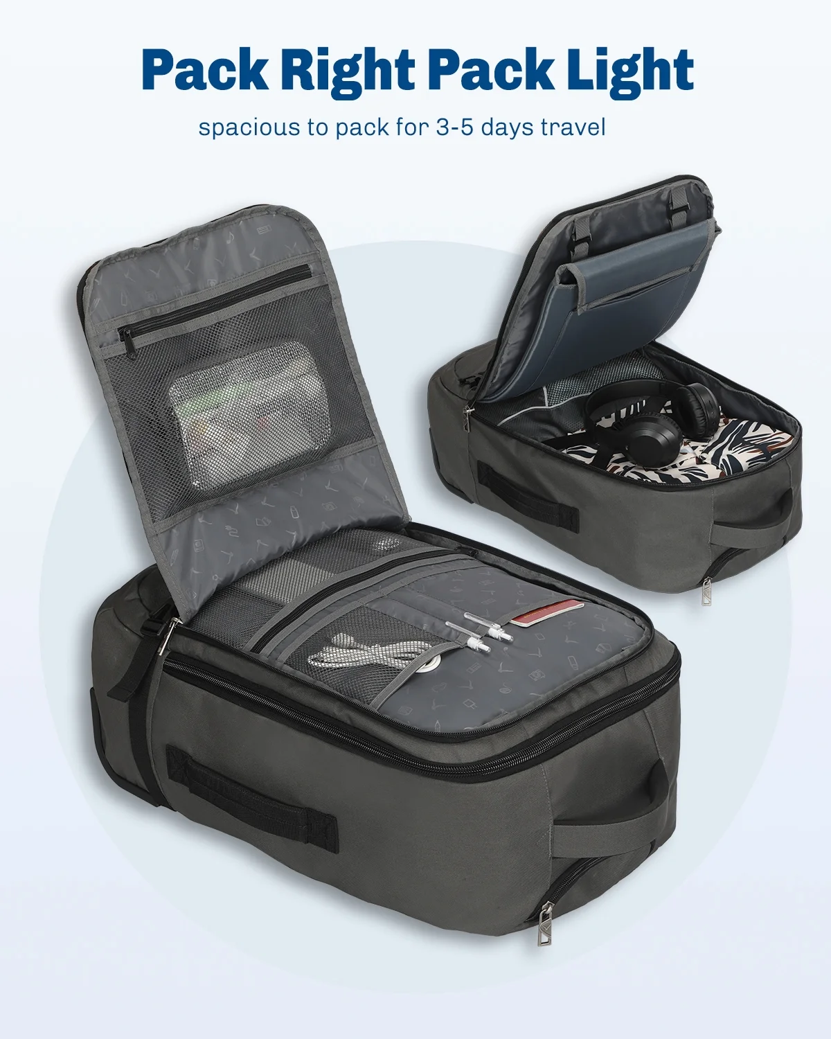 Hynes Eagle 22" Hybrid Carry-On Luggage, Softside Rolling Backpack, Grey - Image 13