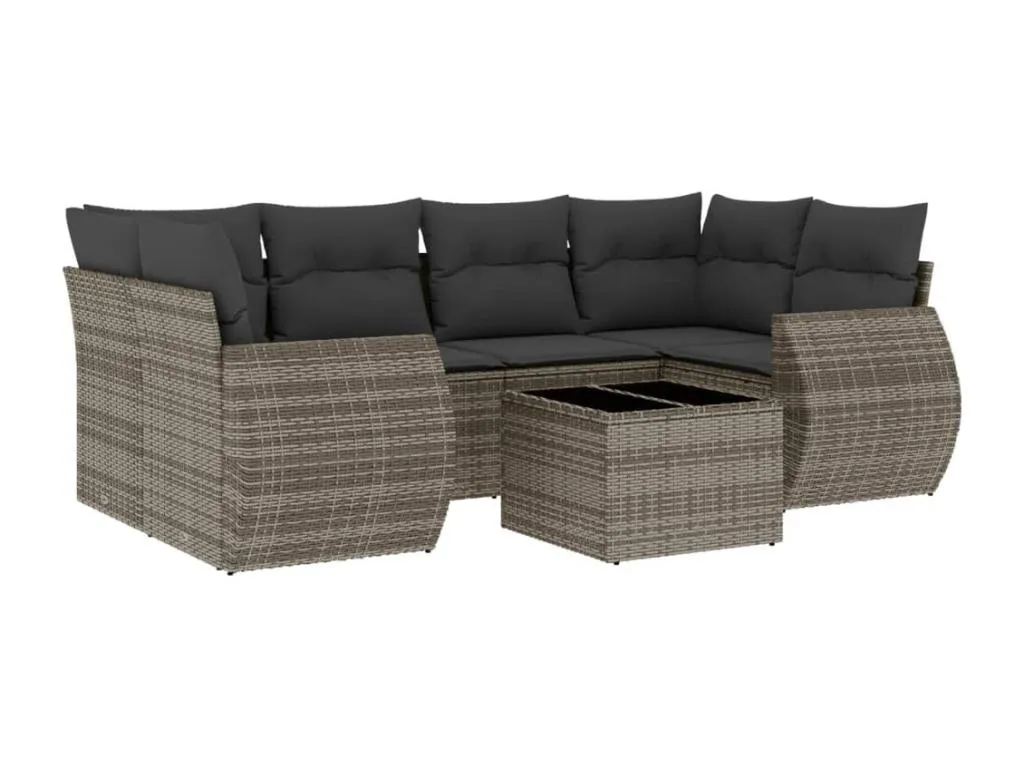 Mobtrendy Set de sofás de jardín 7 piezas con cojines ratán PE gris jpur69465