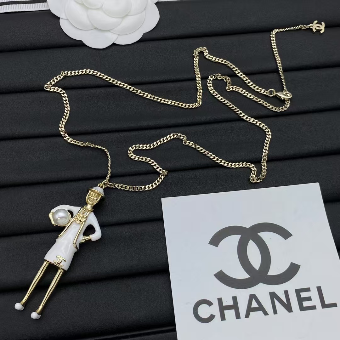 Chanel Coco Mademoiselle Figurine Enamel Gold Tone Necklace - Original Replica Club