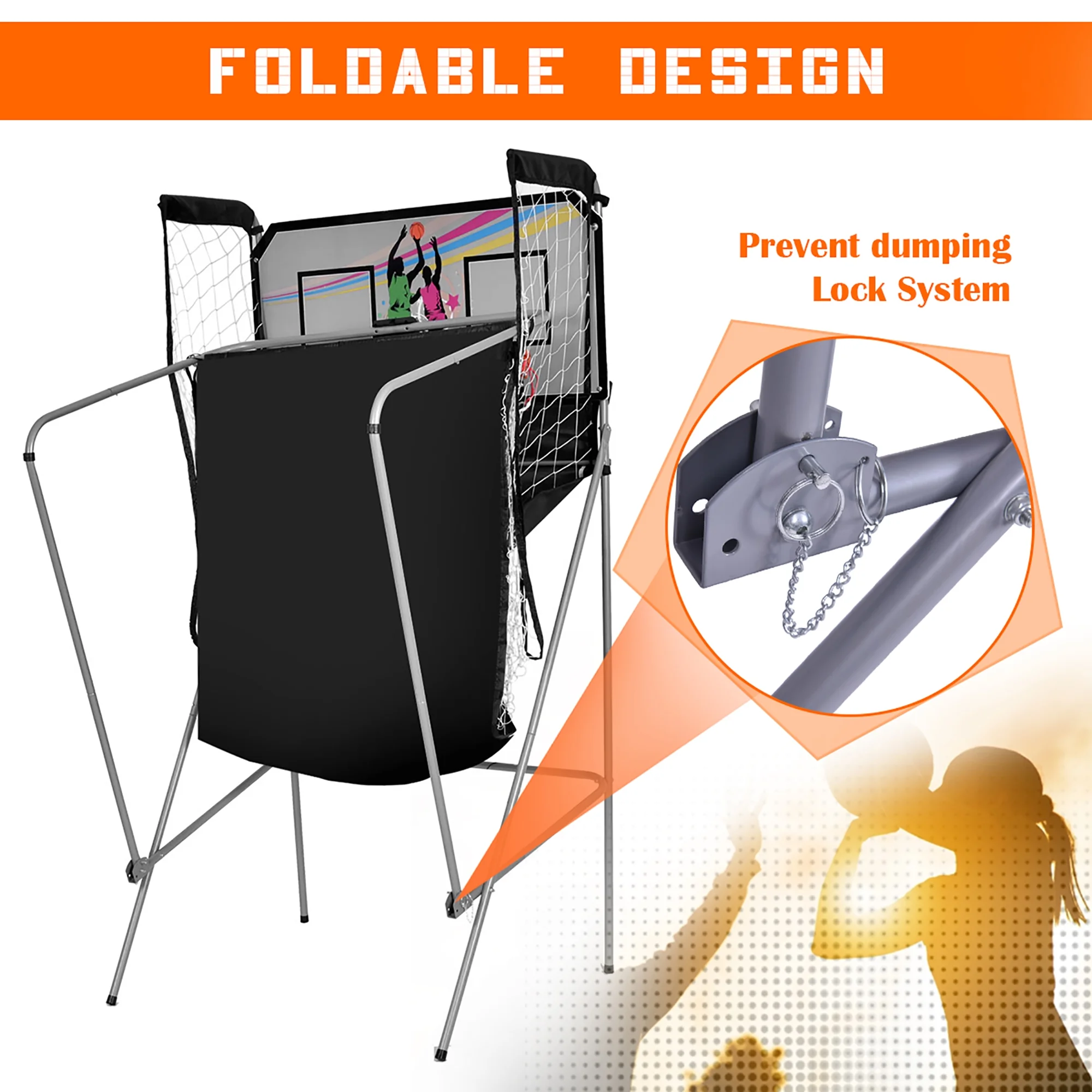 Costway Dual LED Electronic Shot Basketball Arcade Game with 8 Game Modes 4 Balls Foldable Grey - Image 5