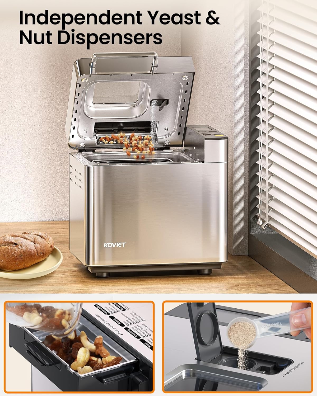25-in-1 Bread Maker with Automatic Dual Dispenser 2-Pound Stainless Steel Bread Maker