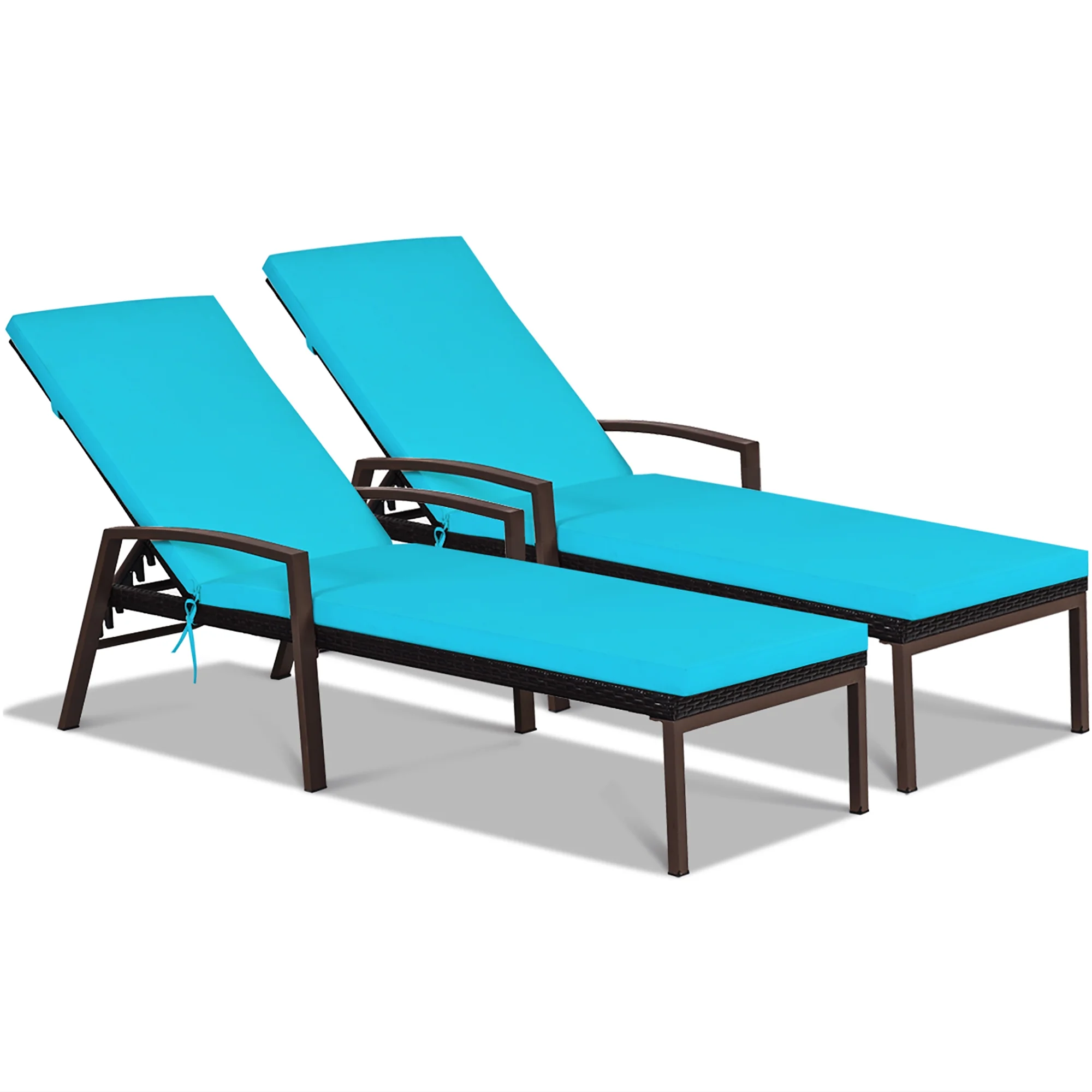 Costway 2PCS Patio Rattan Lounge Chair Chaise Recliner Back Adjustable Cushioned Red - Image 20