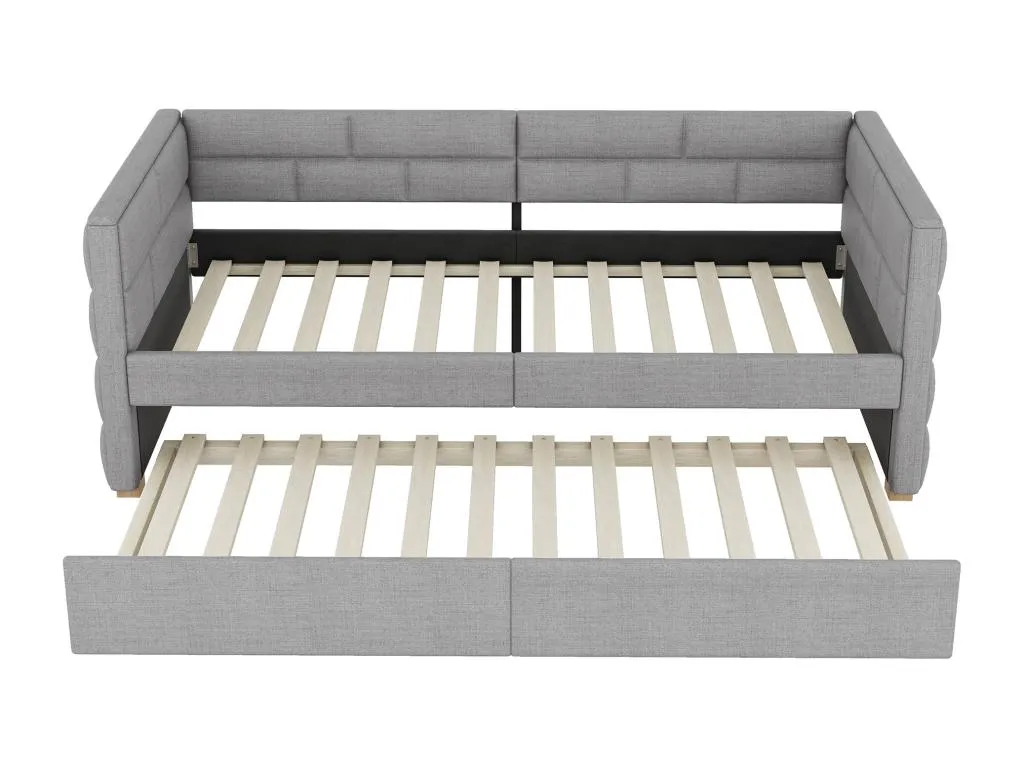 Cama banquete con cama nido 90x190/200cm - en tejido de lino - gris gnv3295719