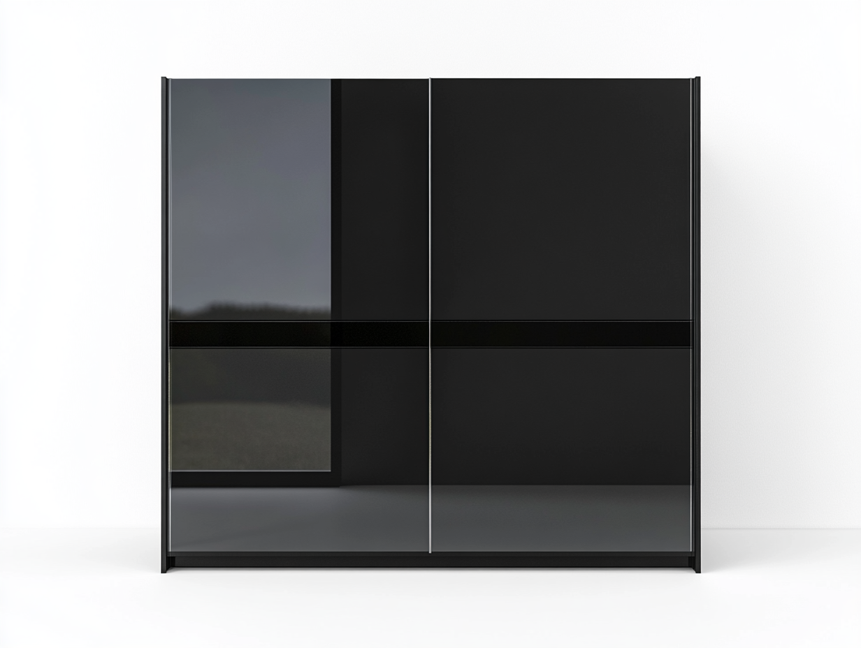 Armario de vidrio negro y gris con dos puertas