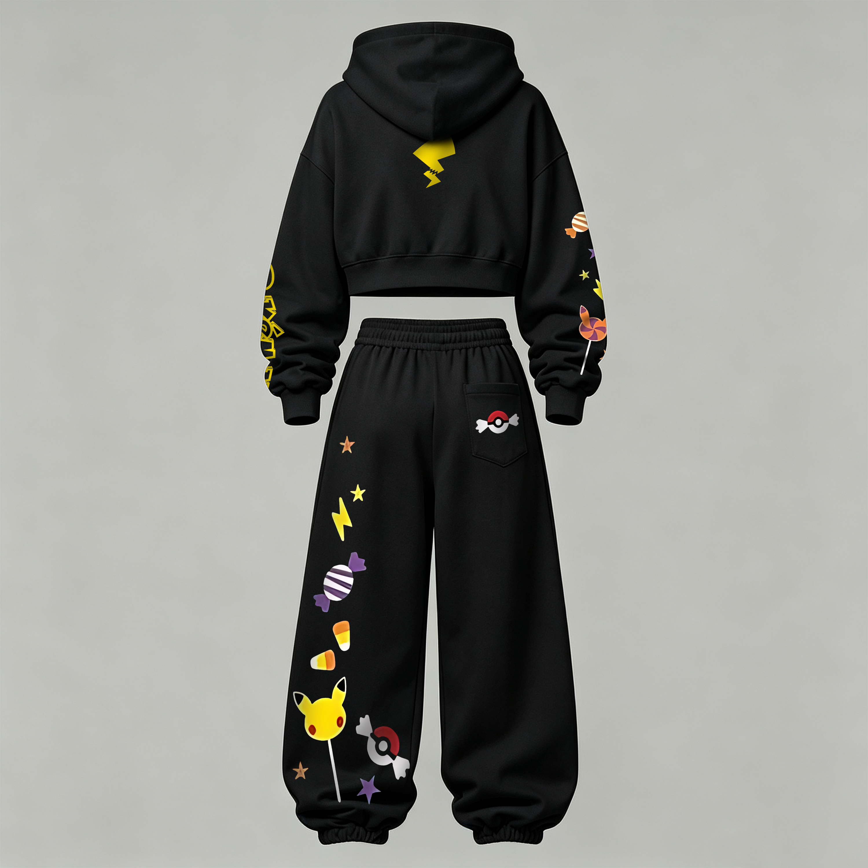 Pokémon Halloween Series Cropped Long Sleeve Hoodie & High Waist Jogger Pants Two Piece TeeThreads Sustain the Scene with Custom Apparel