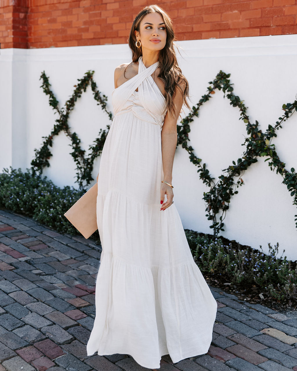 Hattie Strapless Pocketed Tie Front Maxi Dress - Bamboo Cream - Se7enfashion