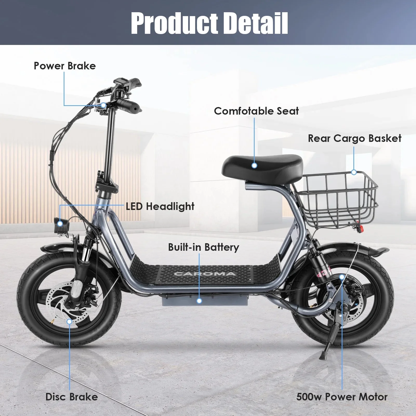 SANOPY Electric Scooter With Seat for Adults, 350W, 15 Miles, 20 Mph, 36V 5.2Ah, 14 inch Tire - Black - Image 19 SANOPY Electric Scooter With Seat for Adults, 350W, 15 Miles, 20 Mph, 36V 5.2Ah, 14 inch Tire - Black - Image 19