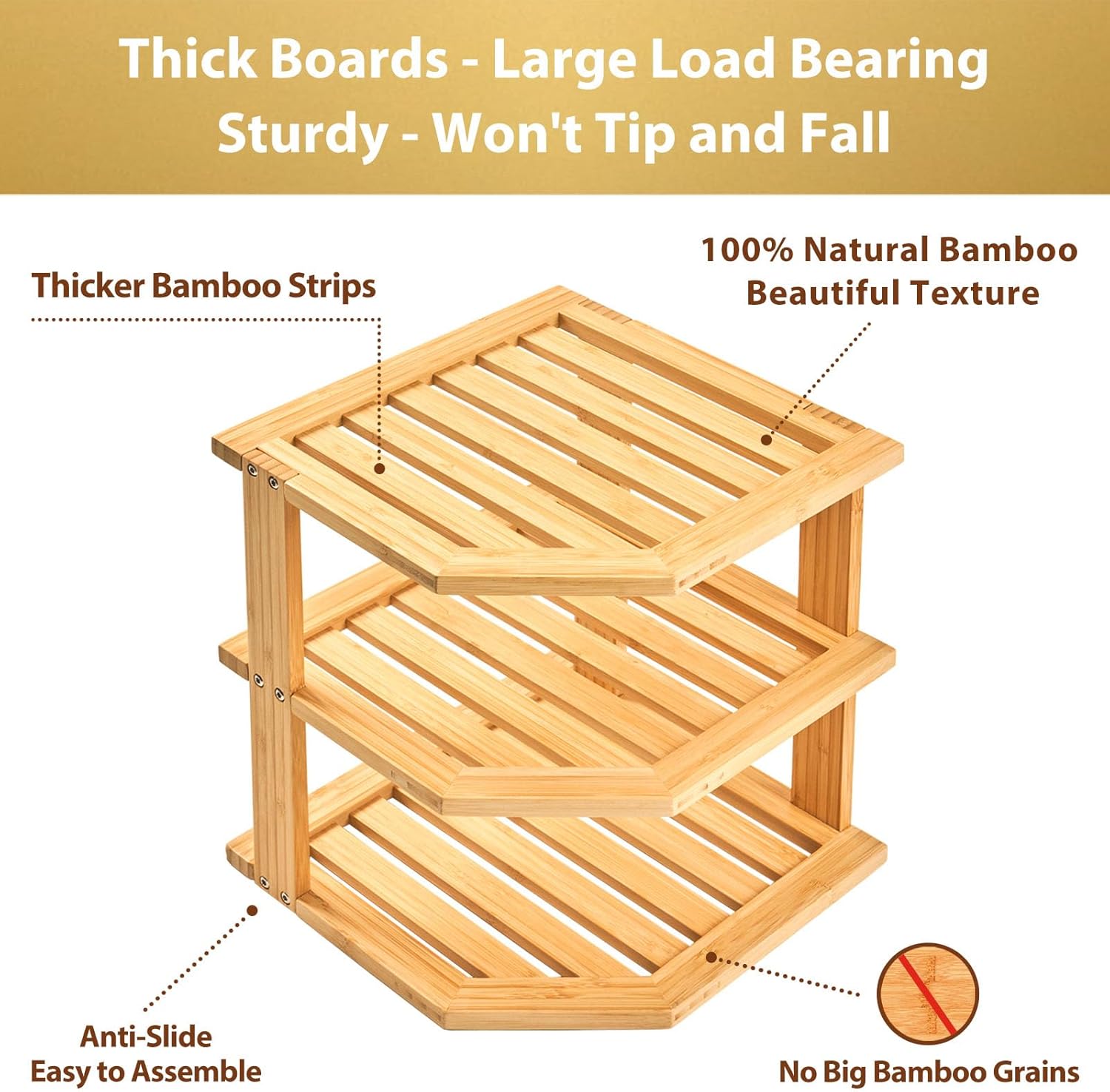 Umilife Plate Organizer for Cabinet, Bamboo Corner Shelf, Dish & Bread Organizer, Spice Rack, Kitchen Bathroom Countertop Storage Organization Space Saver