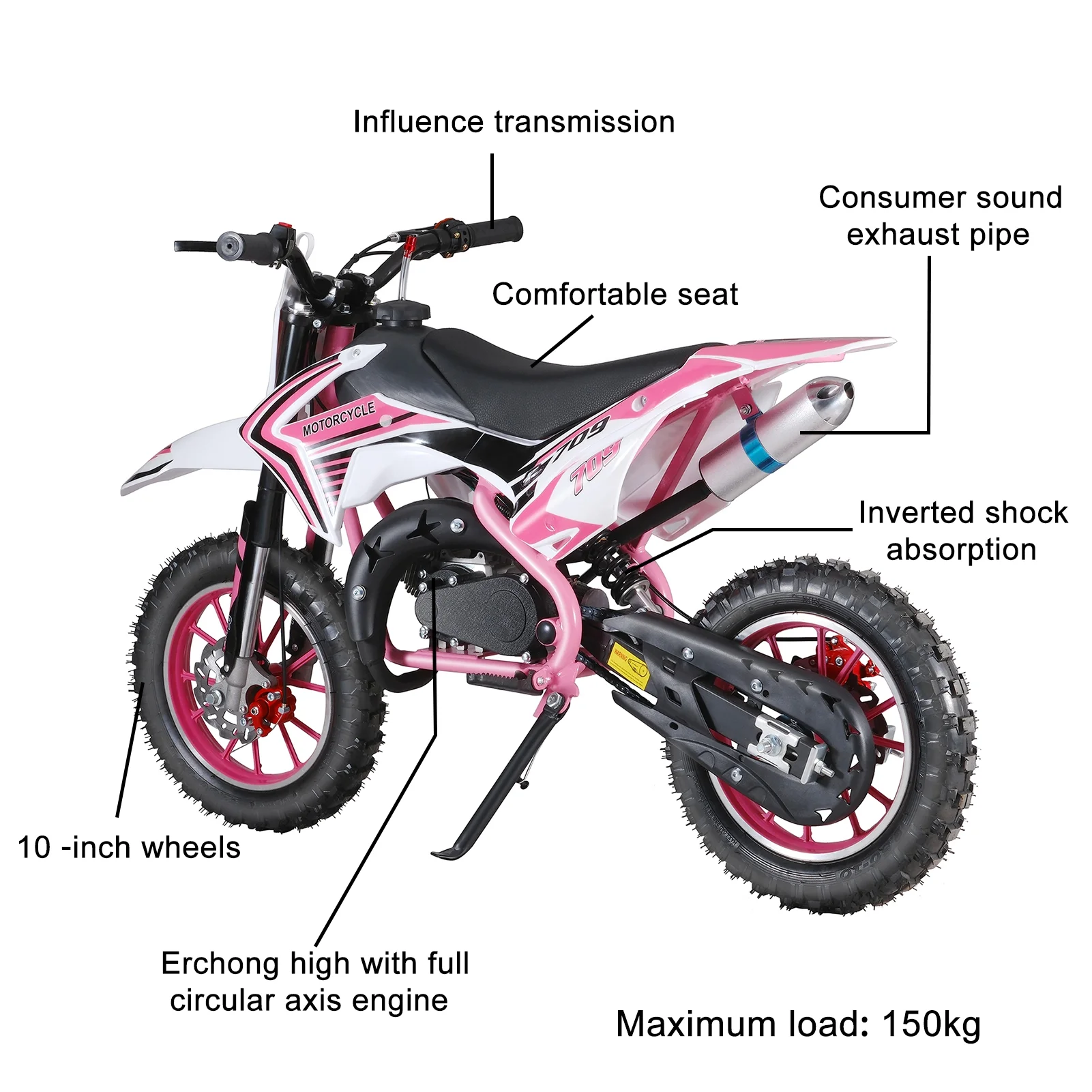 SUSUchens Off Road Mini Motorcycle Kids Dirt Bike Gas Power Motocross Children Pocket Motorbike,49cc 2-Stroke (Pink) - Image 8