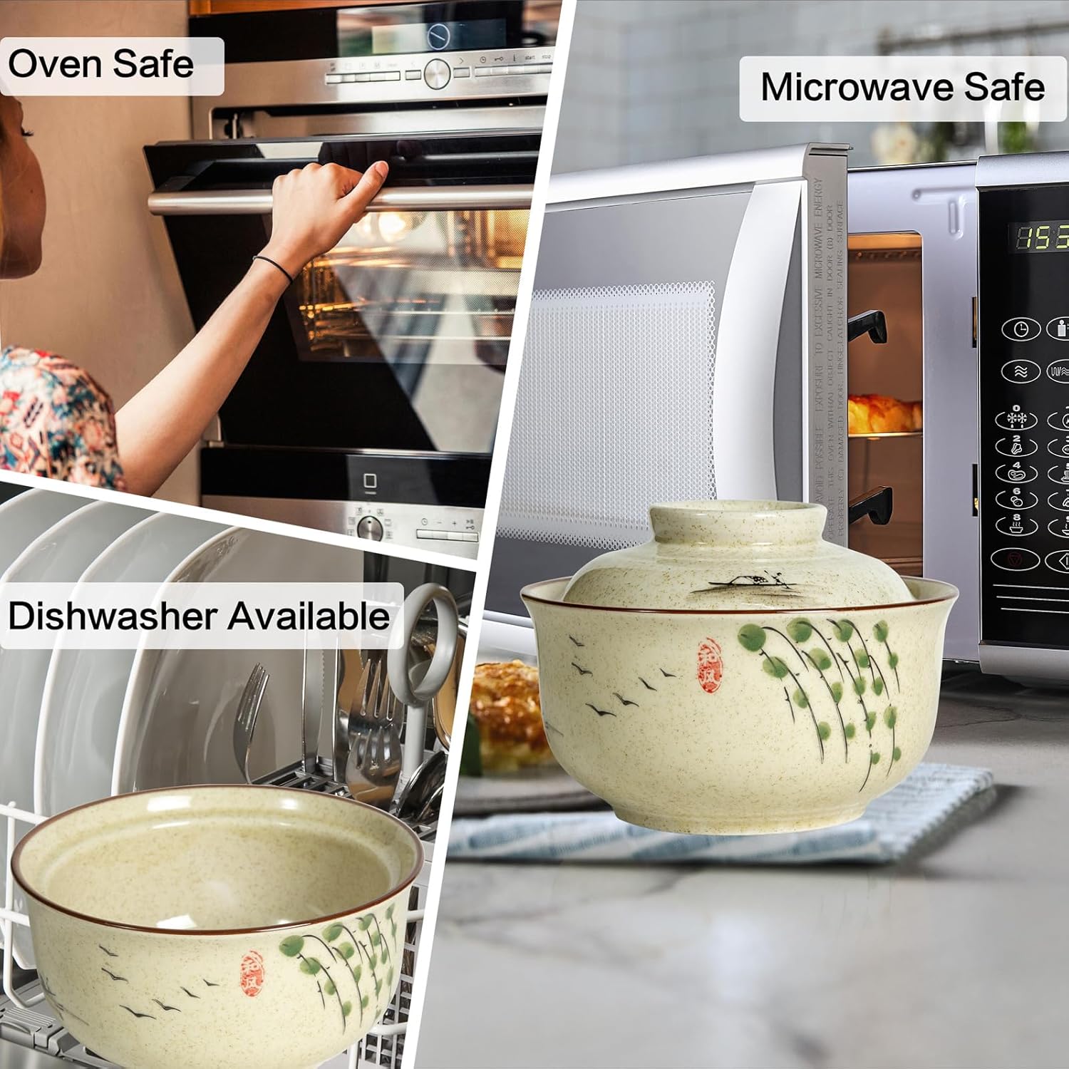 Ceramic Ramen Bowl Set of 2, Ramen Noodle Bowl with Lid 27oz Japanese Retro Style Soup, Pho, Udon Bowls, Matching Spoons and Chopsticks for Microwave & Dishwasher Safe, Twig