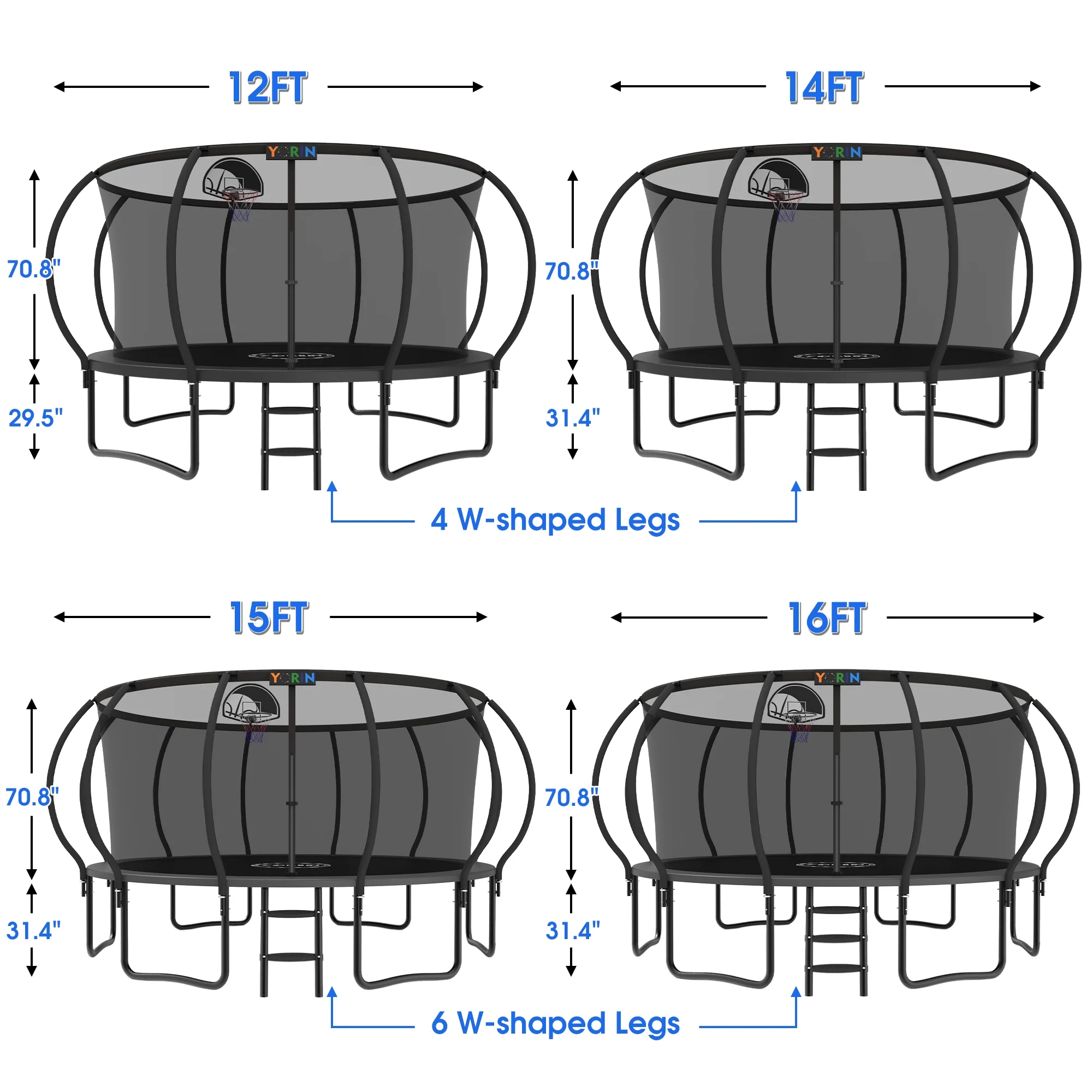 YORIN Trampoline with Trampoline Light, 1200LBS 12FT Trampoline for 5-6 Kids Adults, Recreational Trampoline with Basketball Hoop, Ladder, Galvanized Outdoor Heavy Duty Trampoline - Image 15