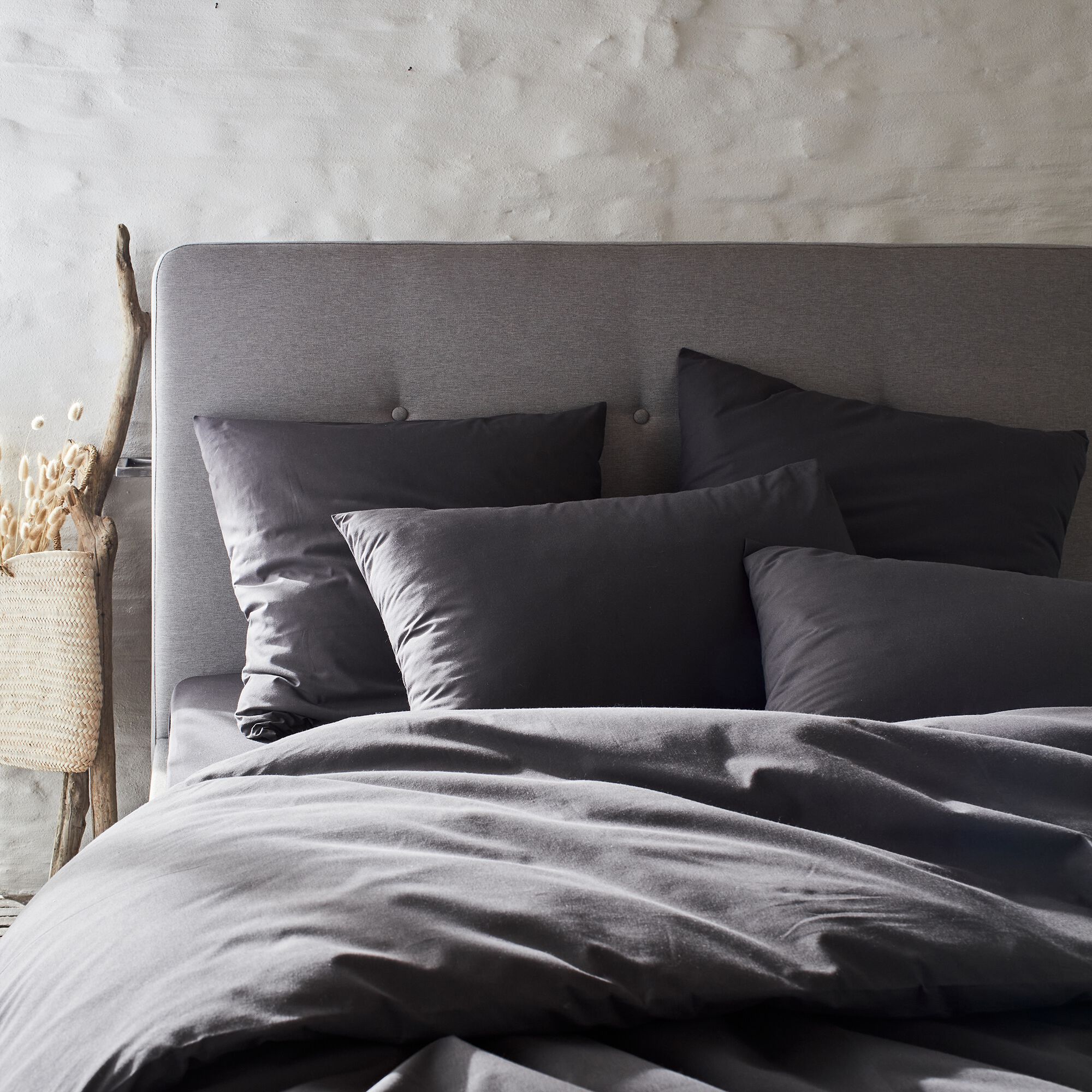 CALANQUES - Linge de lit uni en coton - gris ardoise