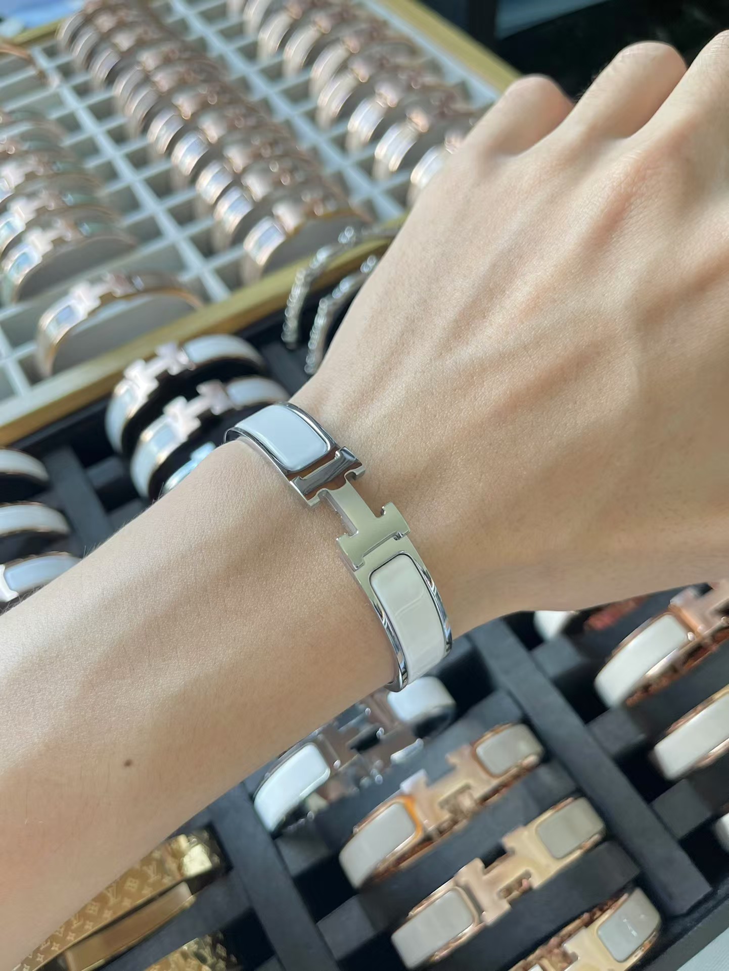 Hermes Wide H Enamel Bracelet Bangle - Original Replica Club