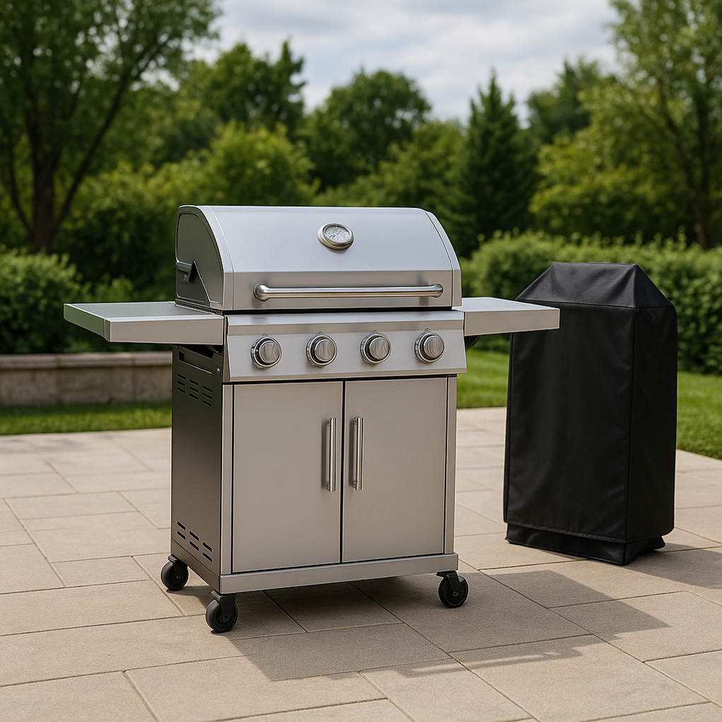 Barbacoas de gas rectangular exterior plateado 120x55x135 cm muKPLGb359vj