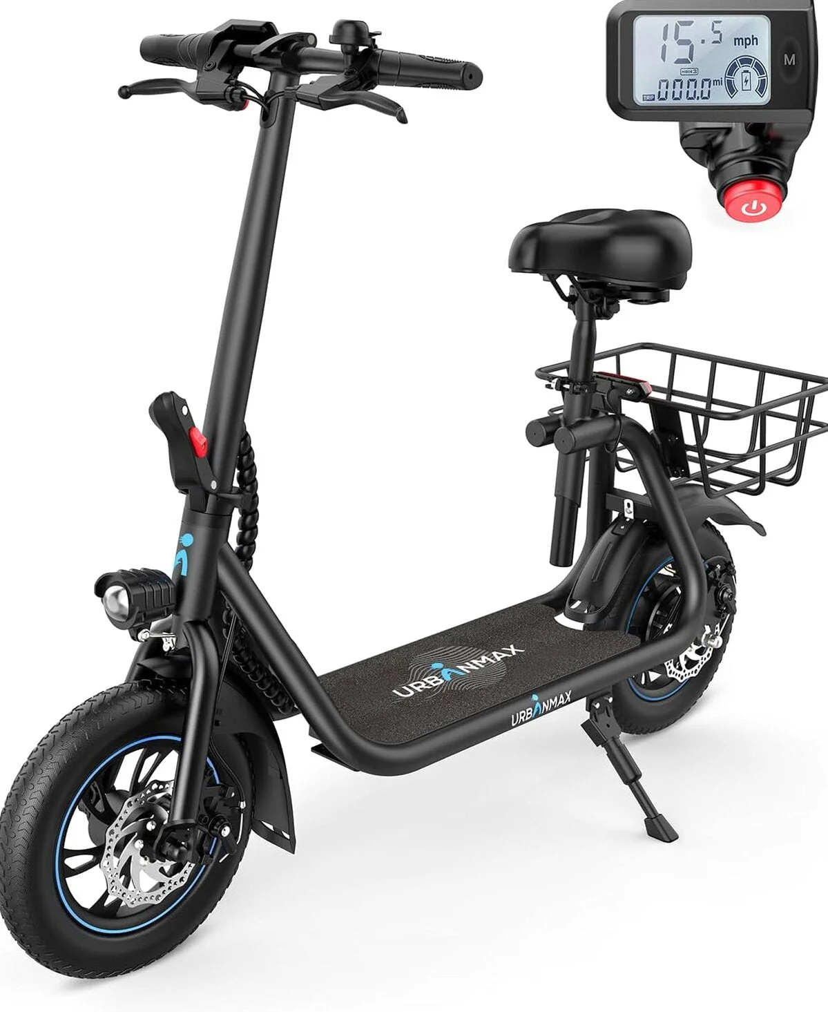 URBANMAX Electric Scooter With Seat, 450W Motor, 22 Miles Range, Black - C1 URBANMAX Electric Scooter With Seat, 450W Motor, 22 Miles Range, Black - C1