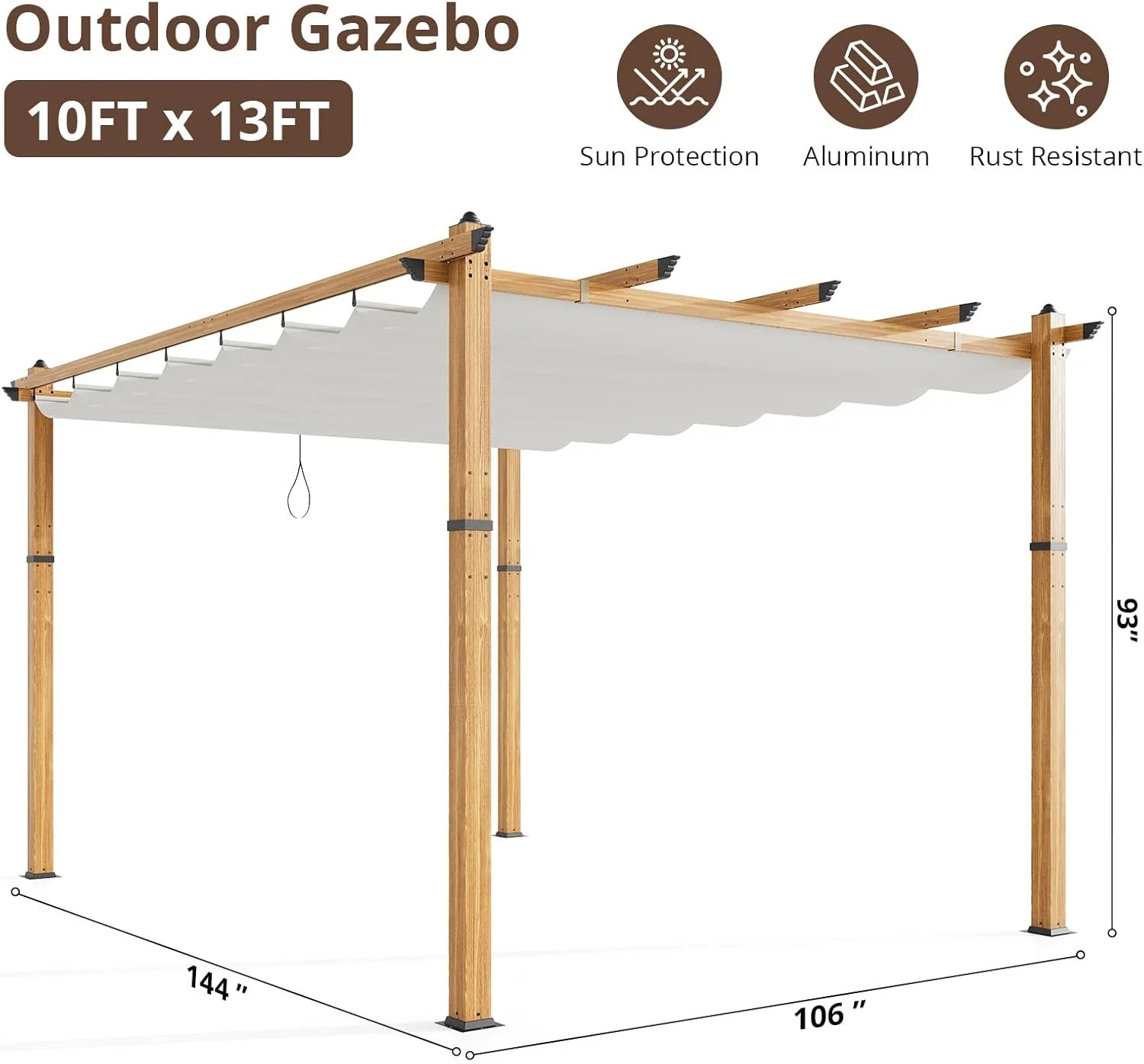EastVita 10x10 Ft Aluminum Pergola,Outdoor Pergola with Adjustable Canopy,Reinforced Frame Metal Pergola for Backyard,Garden and Deck - Khaki - Image 28