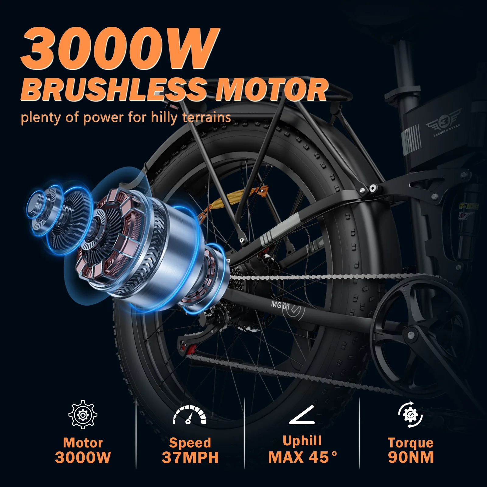 Dual Motor PEAK 3000W Electric Bike for Adults,31mph 48V 23Ah Electric Bicycle,26" Fat Tire Mountain Bike UL2849 - Image 27