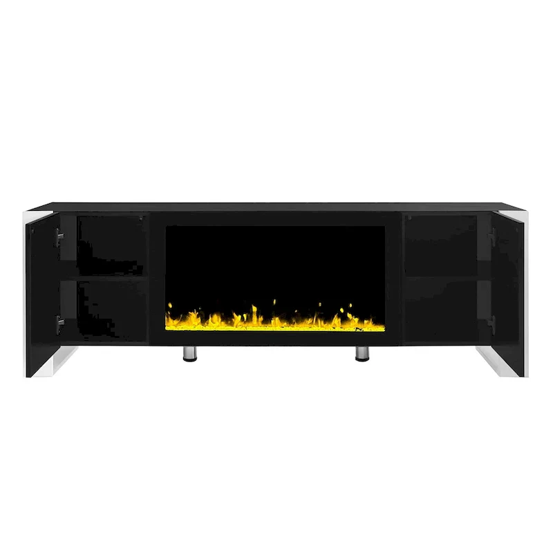 Contemporary Black 68.1" TV Stand with Fireplace and 2 Spacious Cabinets for TVs Up to 78"