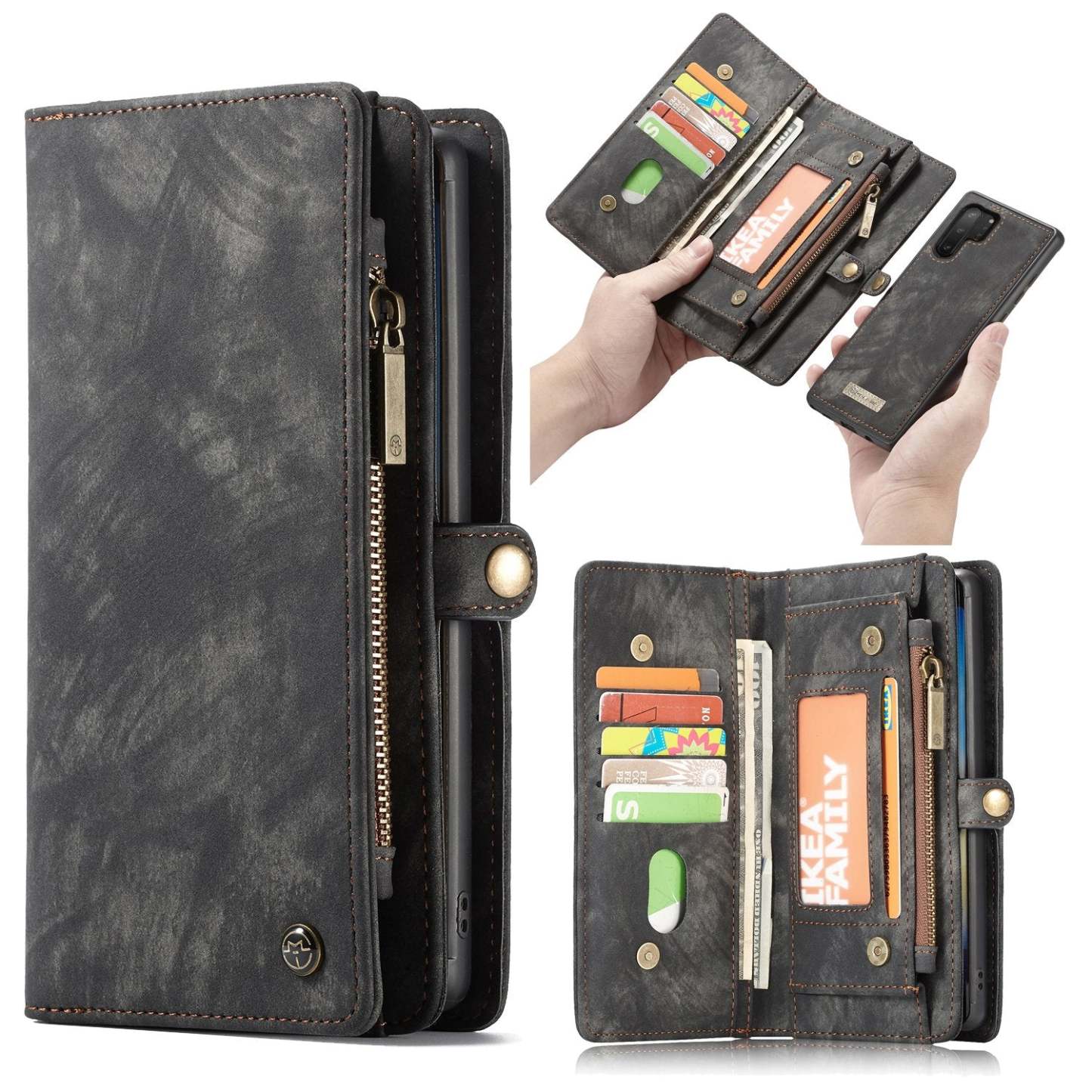 CaseMe For Samsung Detachable 2-in-1 Zipper Wallet Case