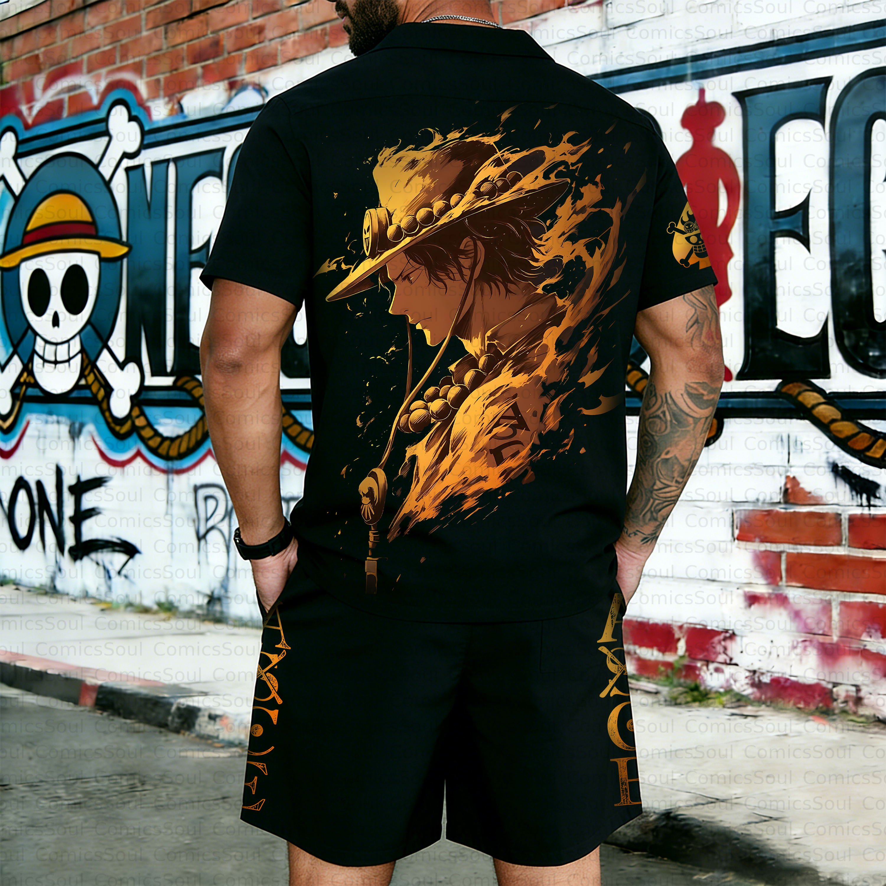 Unisex Anime Inspired Vintage Short-sleeved Shirt Set