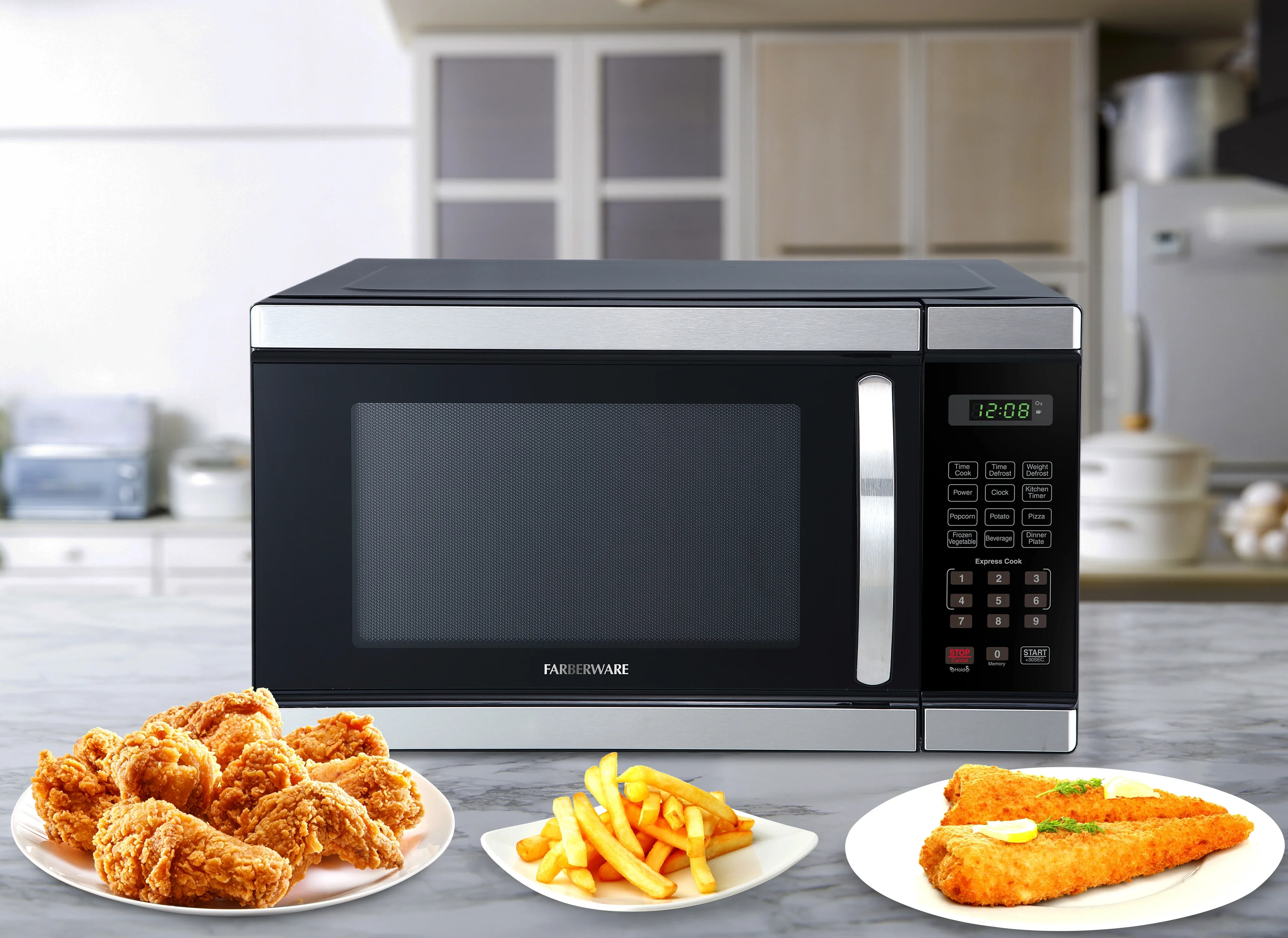 Farberware FMGZ09BKA 0.9 Cu. Ft. Microwave Oven, 900W, Digital Control, LED Display, 6 Cooking Presets, Black