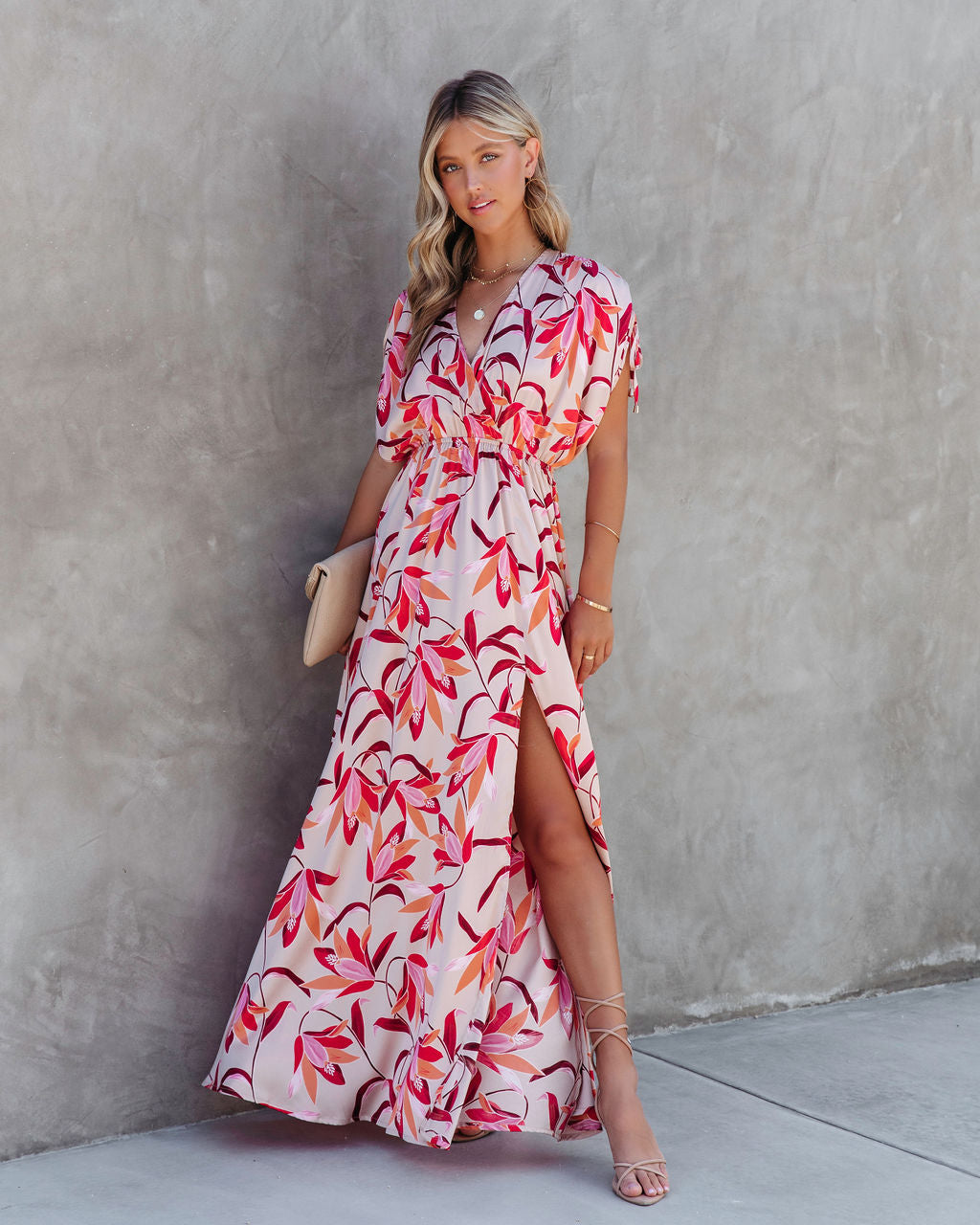 Callie Satin Floral Print Maxi Dress - SALE - Se7enfashion