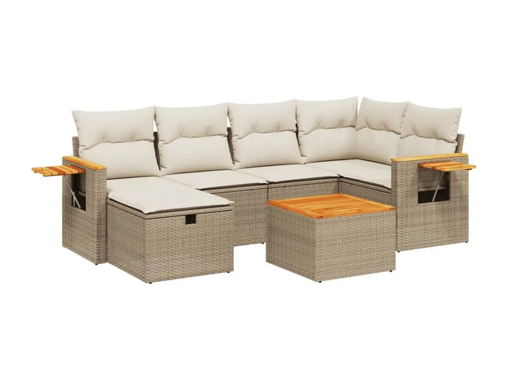 Set sofás de jardín 7 piezas y cojines ratán sintético beige 48277MRAL