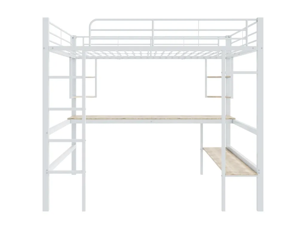 Cama alta 140 x 200 cm con escritorio y estantes - metal - somier de láminas - Cosinor (sin colchón) uqb3703245