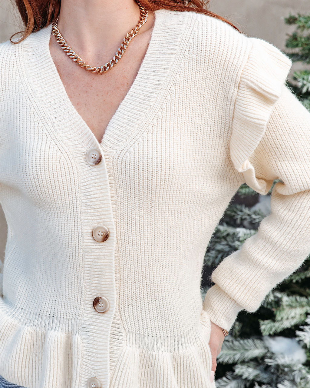 Lola Knit Ruffle Cardigan - Cream - Se7enfashion