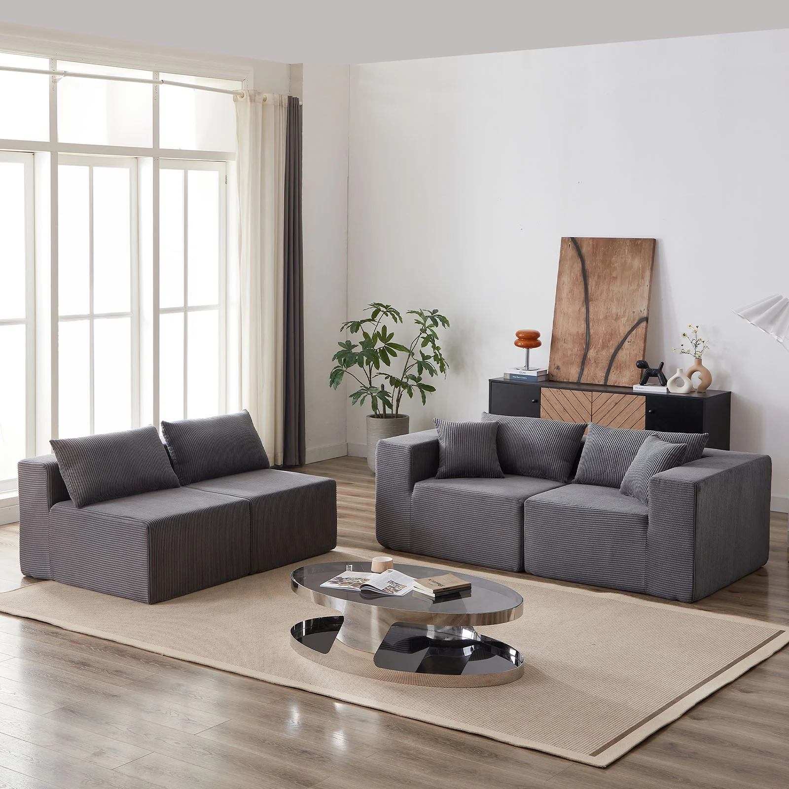 104-Inch Corduroy Modular L Shaped Sectional Sofa,Luxury Floor Couch Set,Upholstered Indoor Furniture,Foam-Filled Compressed Sofa for Living Room,Bedroom,4 PC Free Combination ? - Image 22