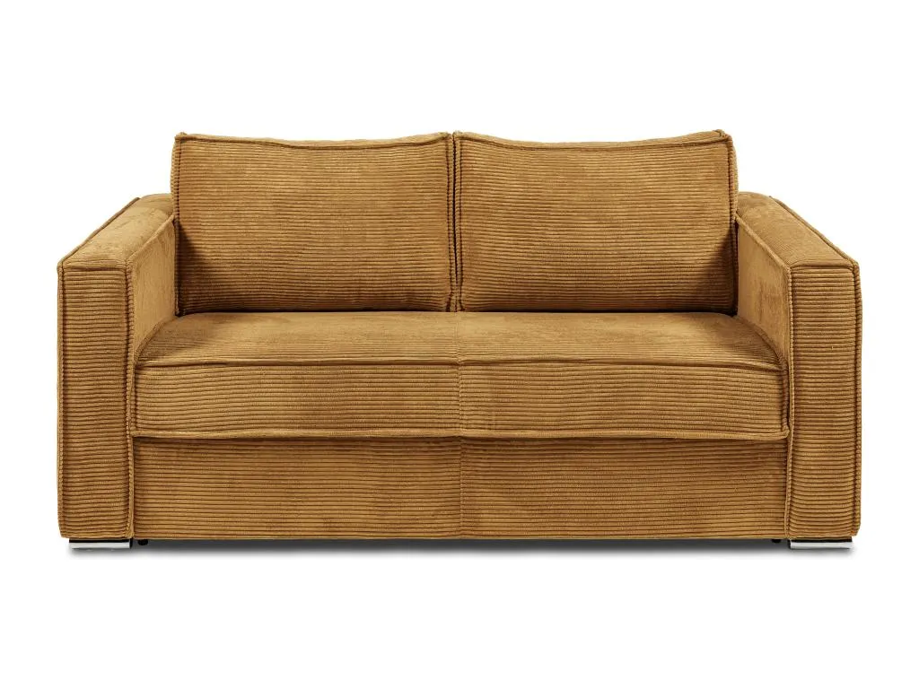 Sofá cama de tres plazas con apertura rápida confeccionado en pana color amarillo mostaza con somier de láminas anchas de 140 cm y colchón de 22 cm Vivirsingular wjsu26560