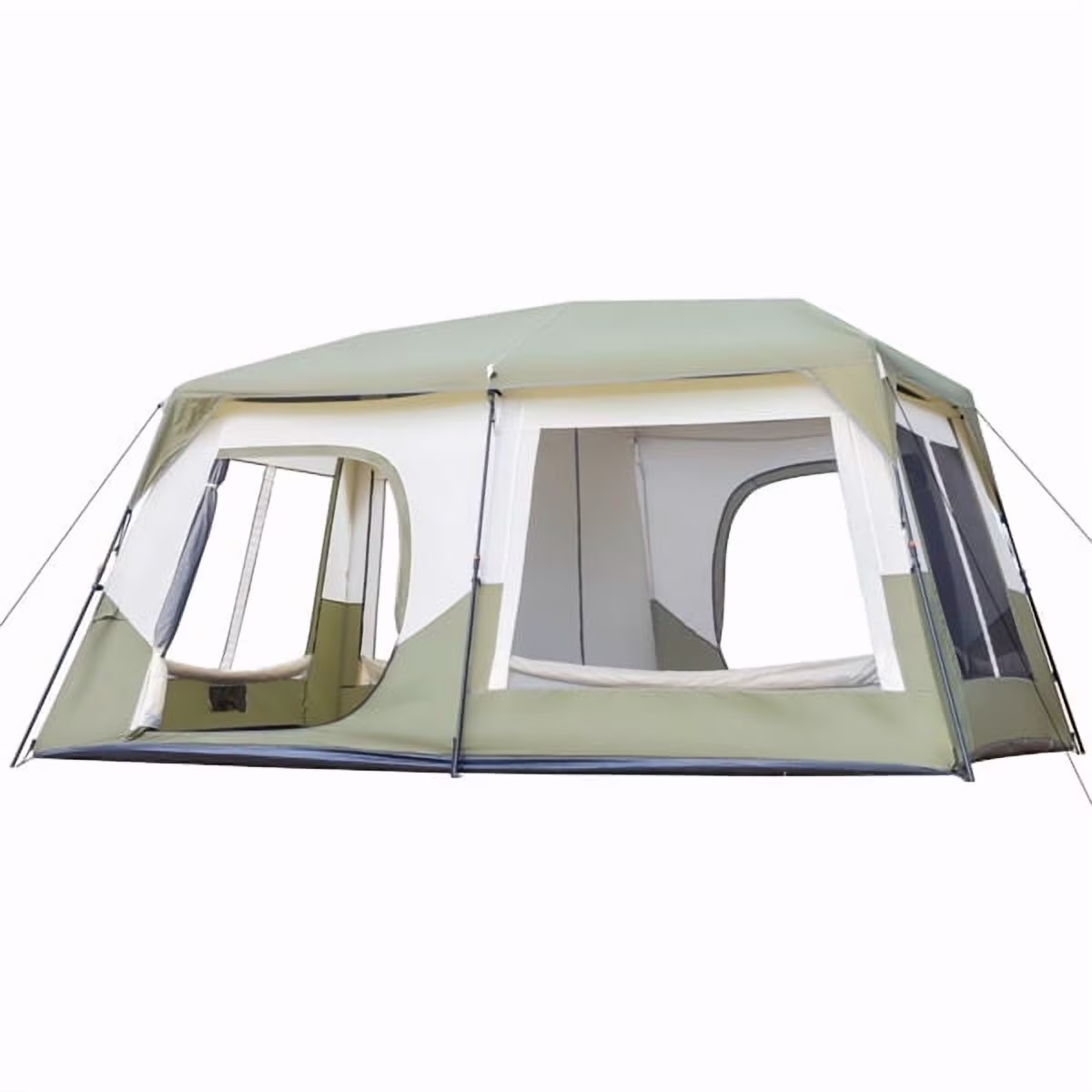 10 - Person Instant Cabin Tent, Waterproof Ventilated Family Camping Tent with Rainfly, Storage Pockets, Army Green
