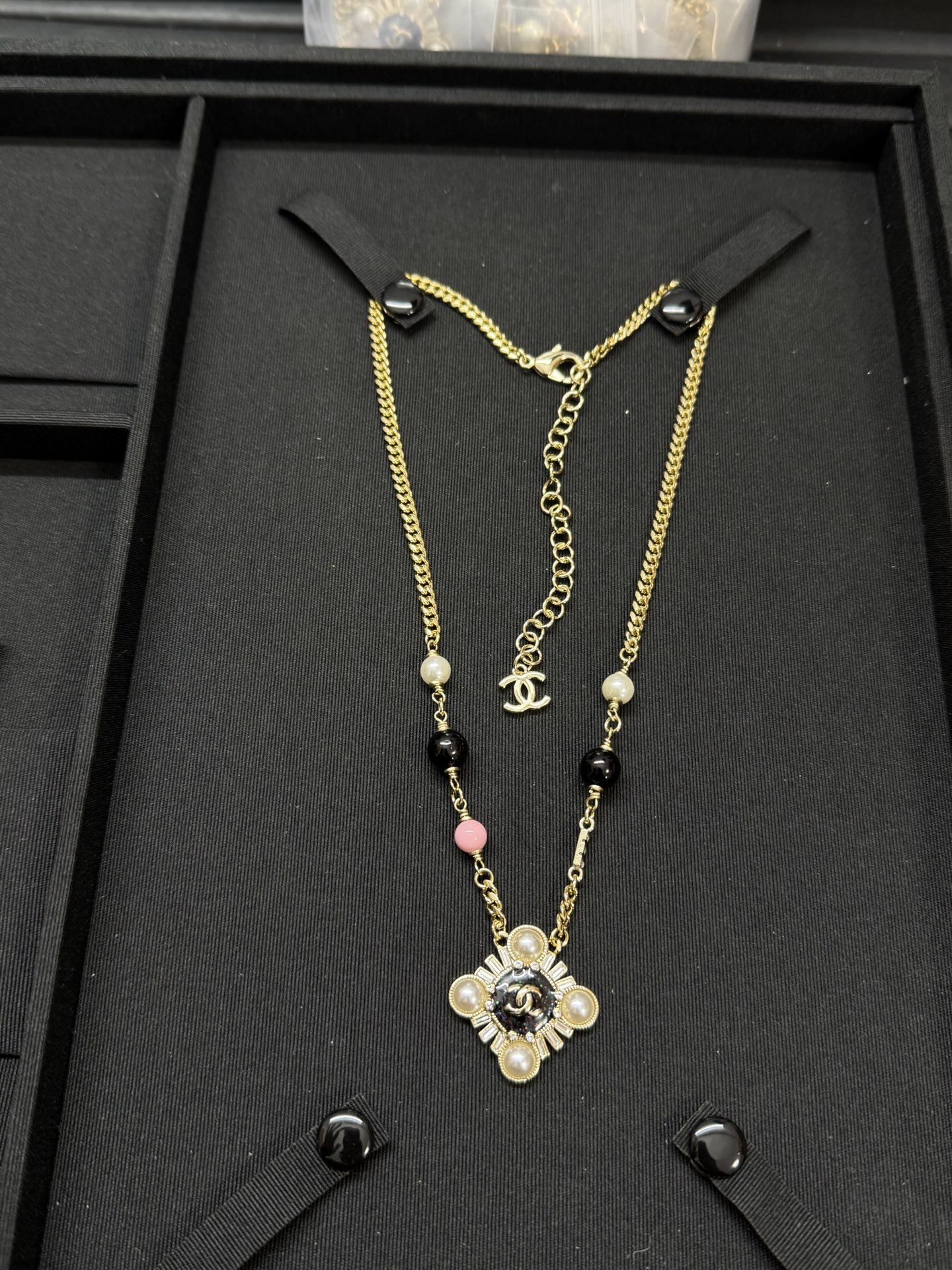 Chanel Pearl Paved Rhombic Pendant Necklace - Original Replica Club