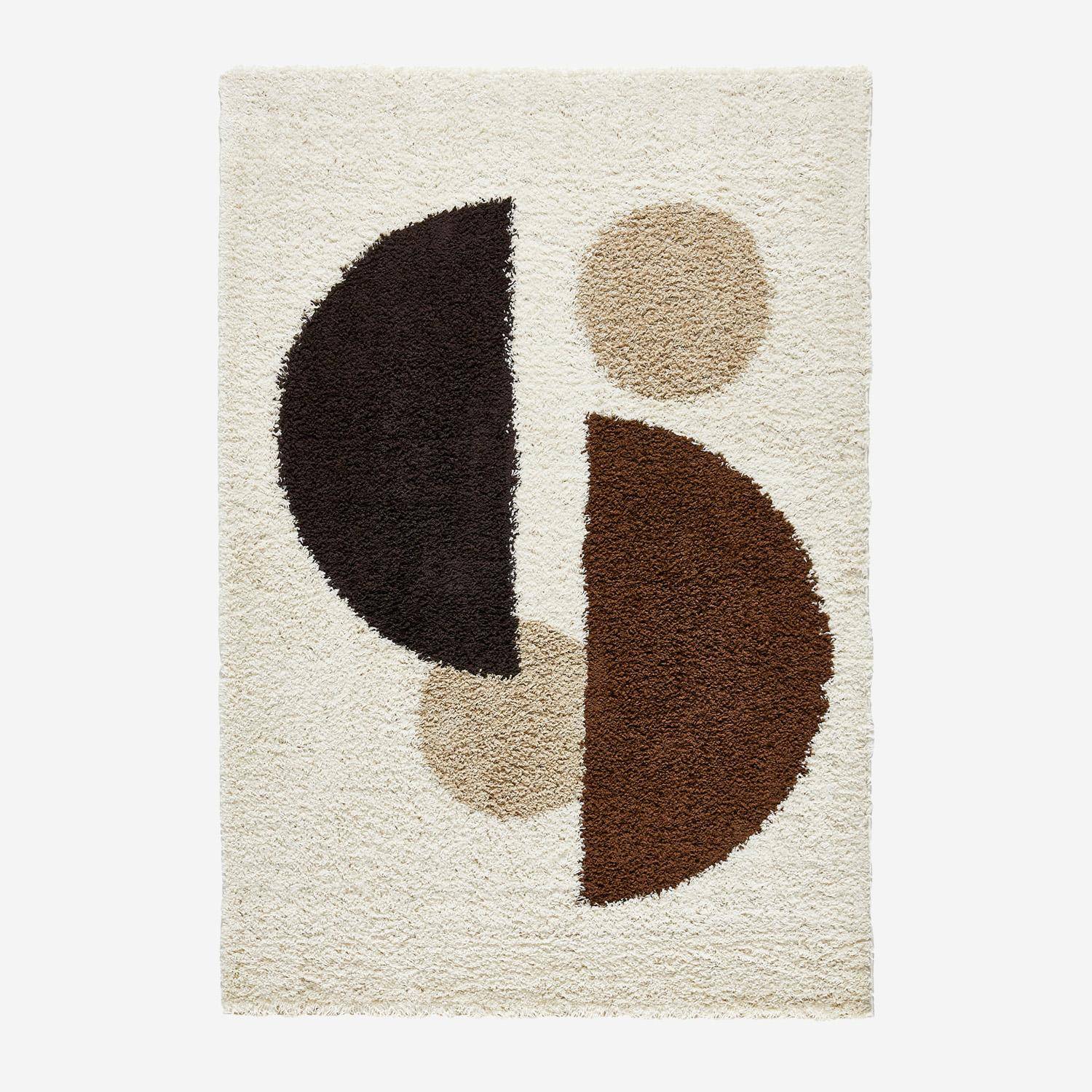 Pitt - Alfombra interior shaggy motivos circulares beige, marrón, negro