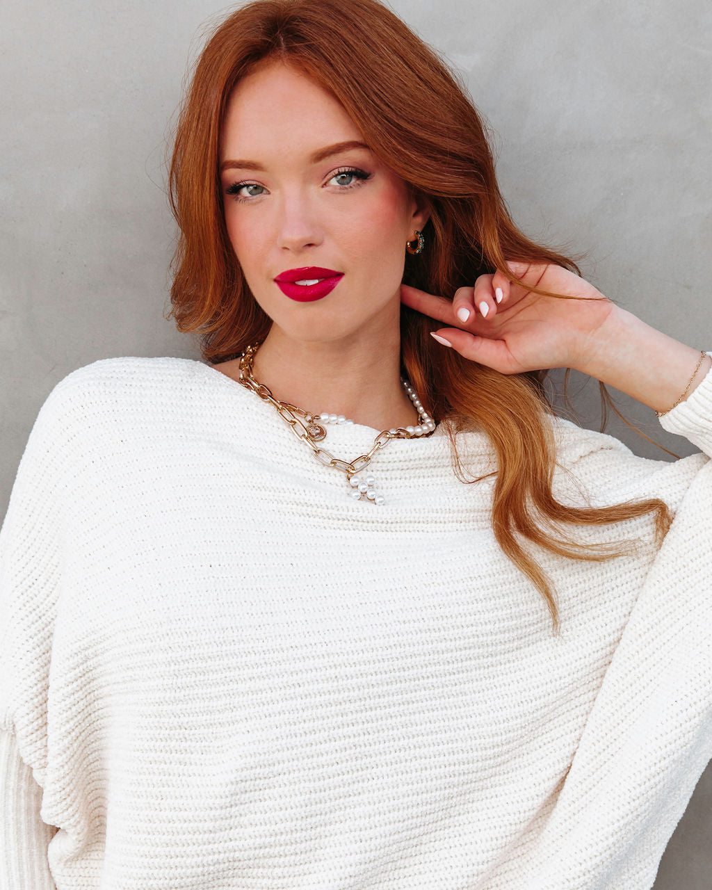 Austin Chenille Dolman Sleeve Pullover Sweater - Cream - Se7enfashion