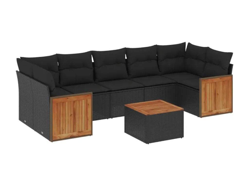 Set de sofás de jardín 8 piezas con cojines ratán sintético negro IX1906248