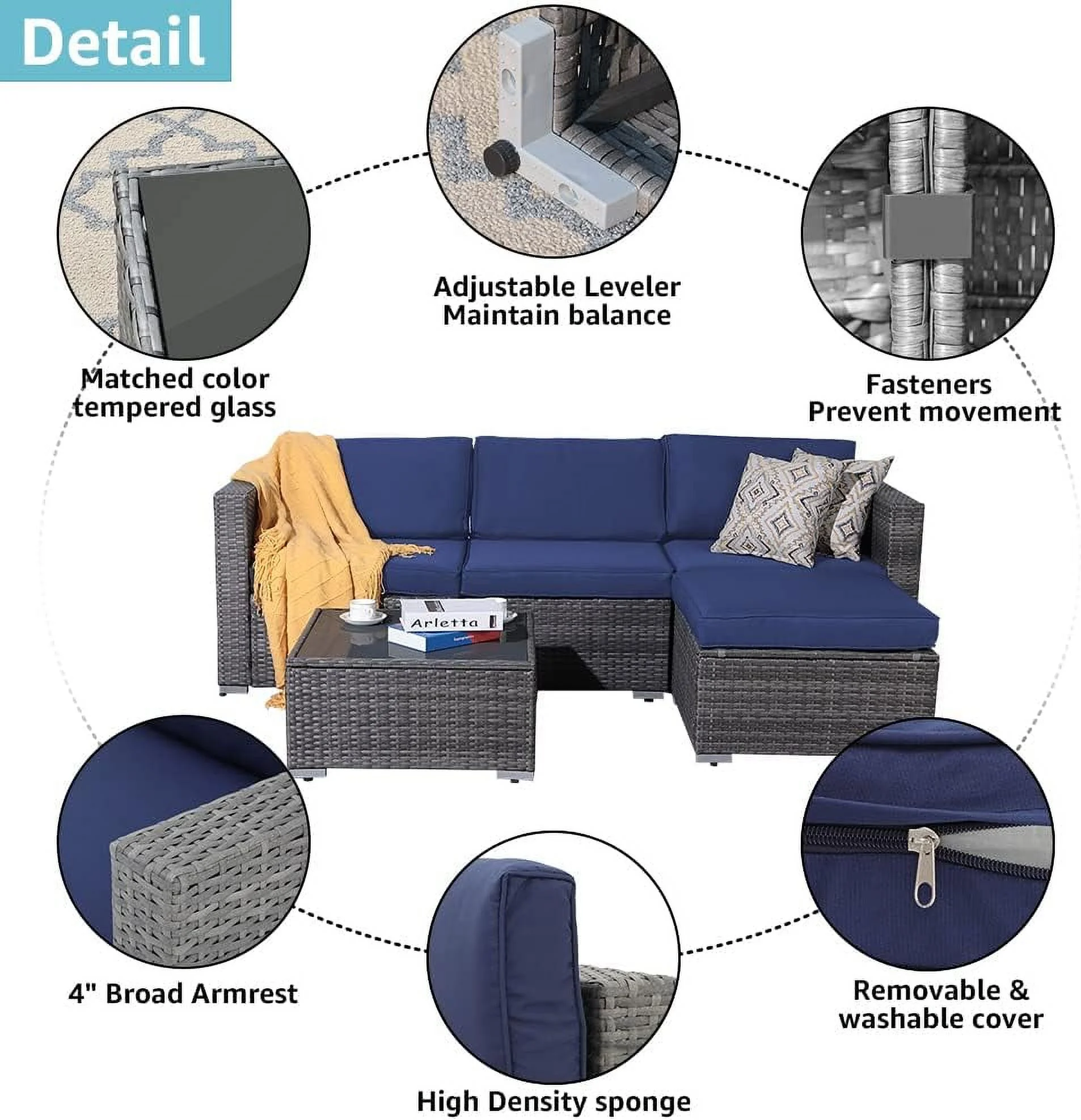 Patiorama 5-Piece Patio Furniture Set, Outdoor Sectional Conversation Set, All-Weather Grey PE Wicker with Light Grey Cushions, Backyard Porch Garden - Image 29