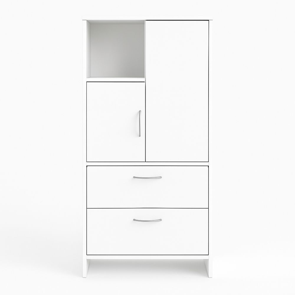 Armario blanco moderno con estantes y cajones, mueble de almacenaje funcional y elegante