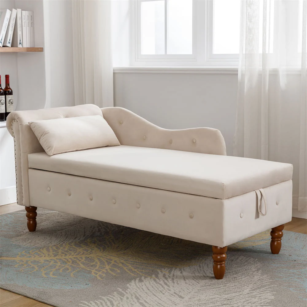 Storage Chaise Lounge, Upholstered Rolled Arm Chase Lounge with Nailhead Trim, Recliner Lounge Chair for Living Room Bedroom - Image 2
