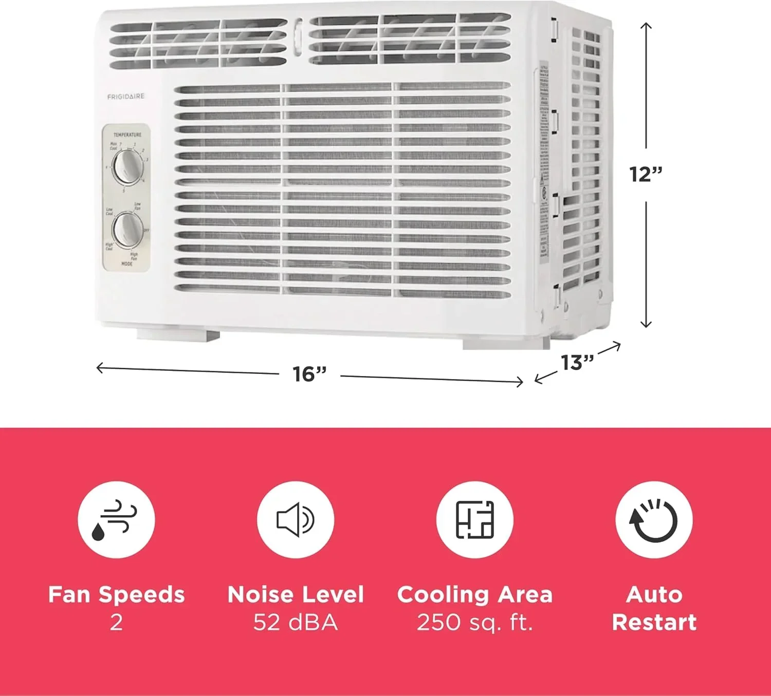 Frigidaire 5,000 BTU Window Air Conditioner Remote Control Cools Up to 150 Sq. Ft. Quiet Operation